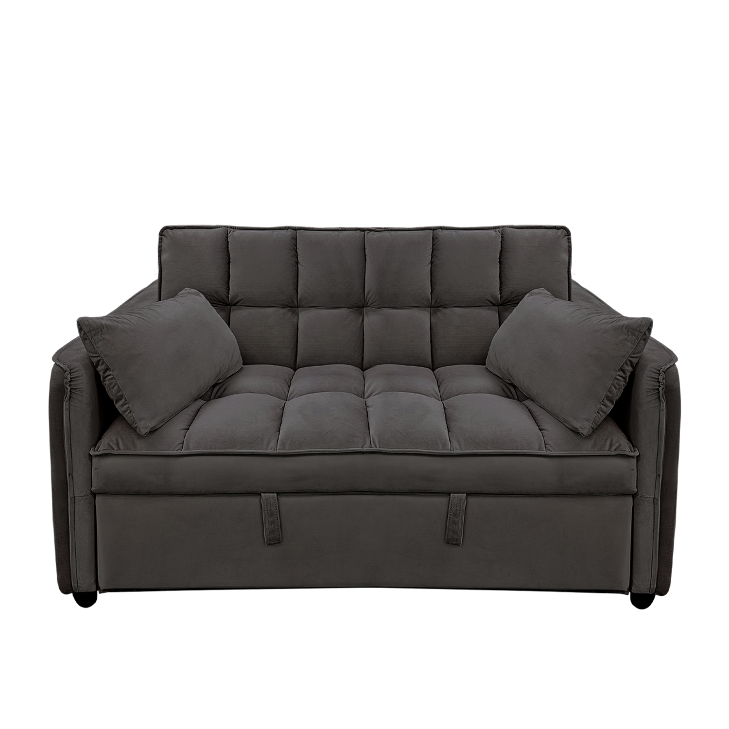 Quincy 2-Seater Velvet Sofa Bed with Wooden Frame and Tufted Design - Dark Grey-Furniture > Sofas > Sofas & Sofa Beds-Nomica Living