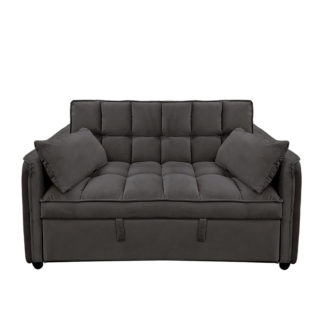 Quincy 2-Seater Velvet Sofa Bed with Wooden Frame and Tufted Design - Dark Grey-Furniture > Sofas > Sofas & Sofa Beds-Nomica Living