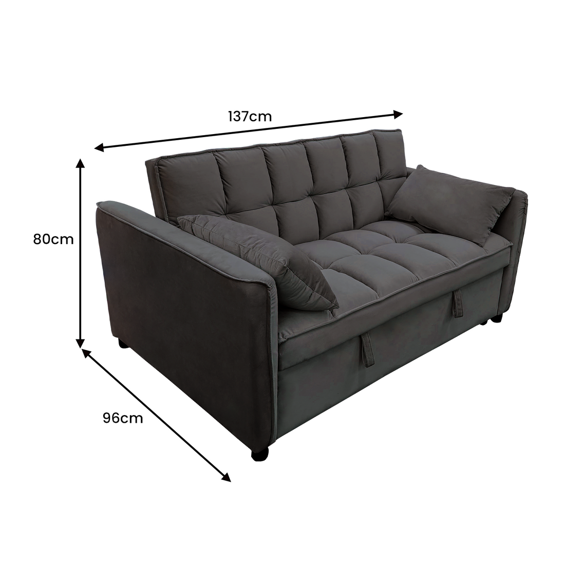 Quincy 2-Seater Velvet Sofa Bed with Wooden Frame and Tufted Design - Dark Grey-Furniture > Sofas > Sofas & Sofa Beds-Nomica Living