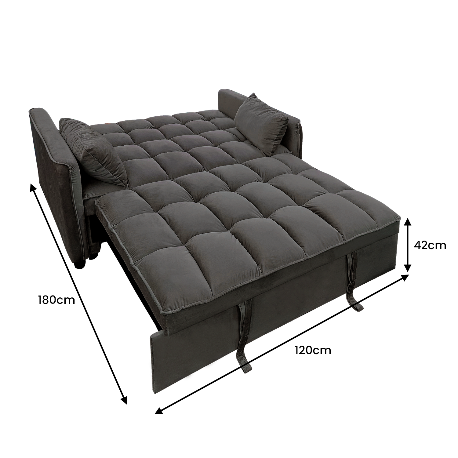Quincy 2-Seater Velvet Sofa Bed with Wooden Frame and Tufted Design - Dark Grey-Furniture > Sofas > Sofas & Sofa Beds-Nomica Living