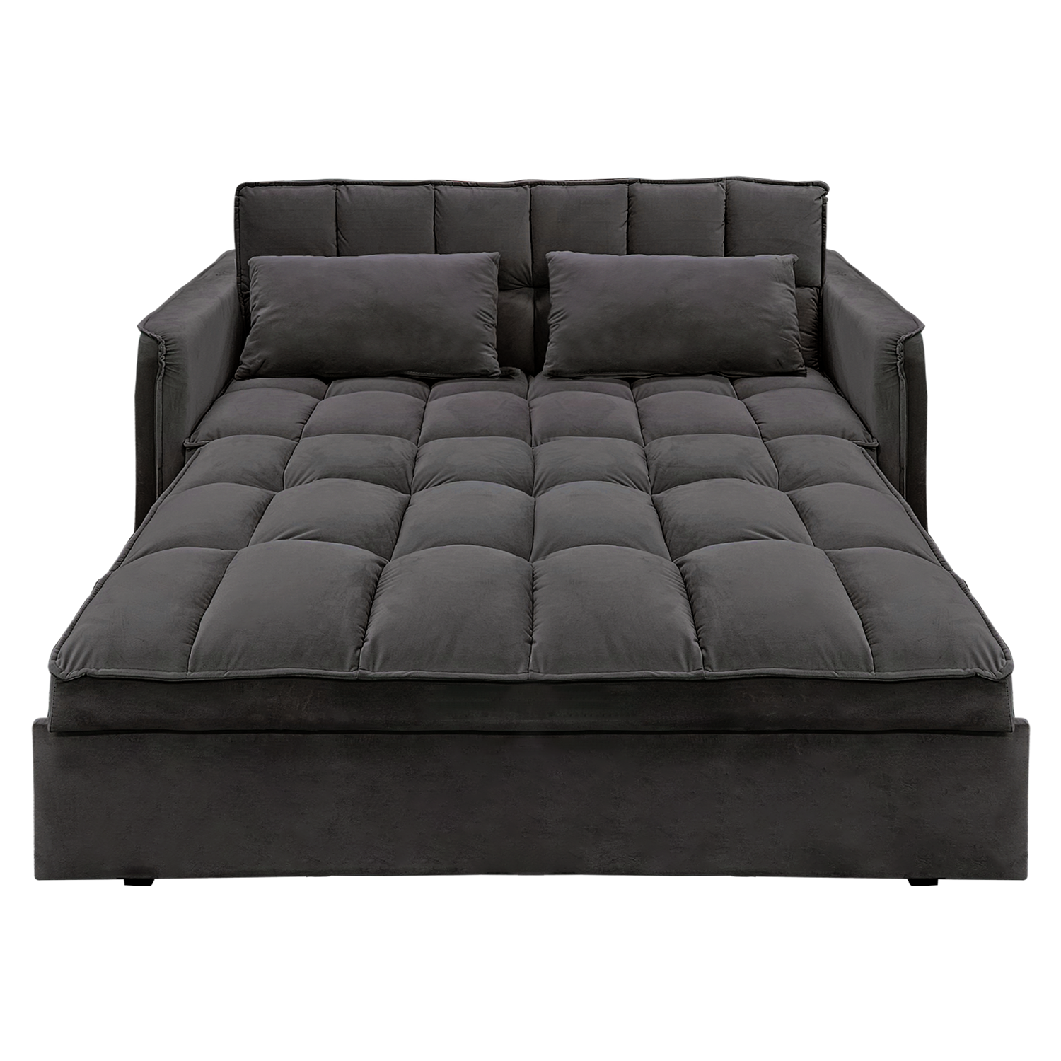 Quincy 2-Seater Velvet Sofa Bed with Wooden Frame and Tufted Design - Dark Grey-Furniture > Sofas > Sofas & Sofa Beds-Nomica Living