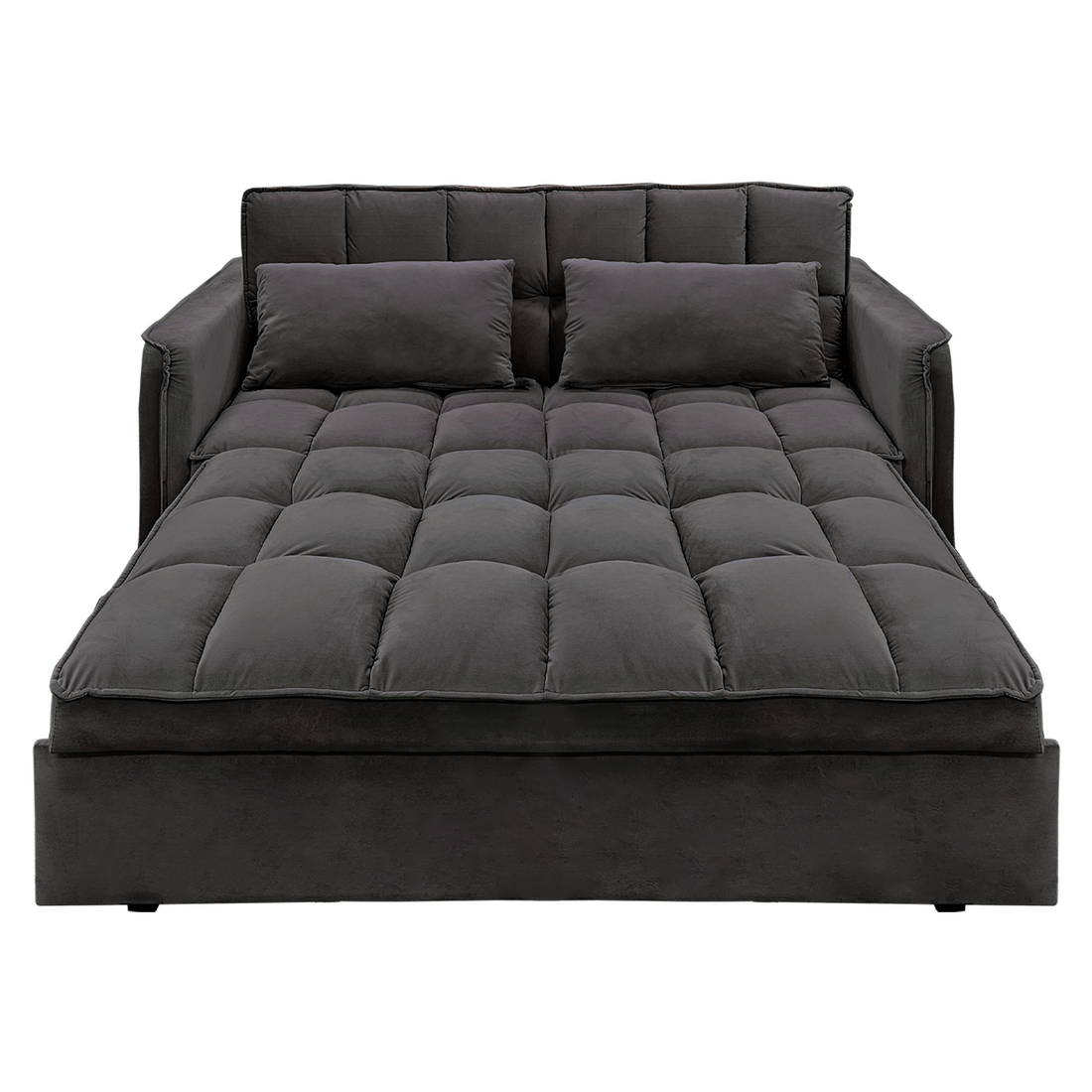 Quincy 2-Seater Velvet Sofa Bed with Wooden Frame and Tufted Design - Dark Grey-Furniture > Sofas > Sofas & Sofa Beds-Nomica Living