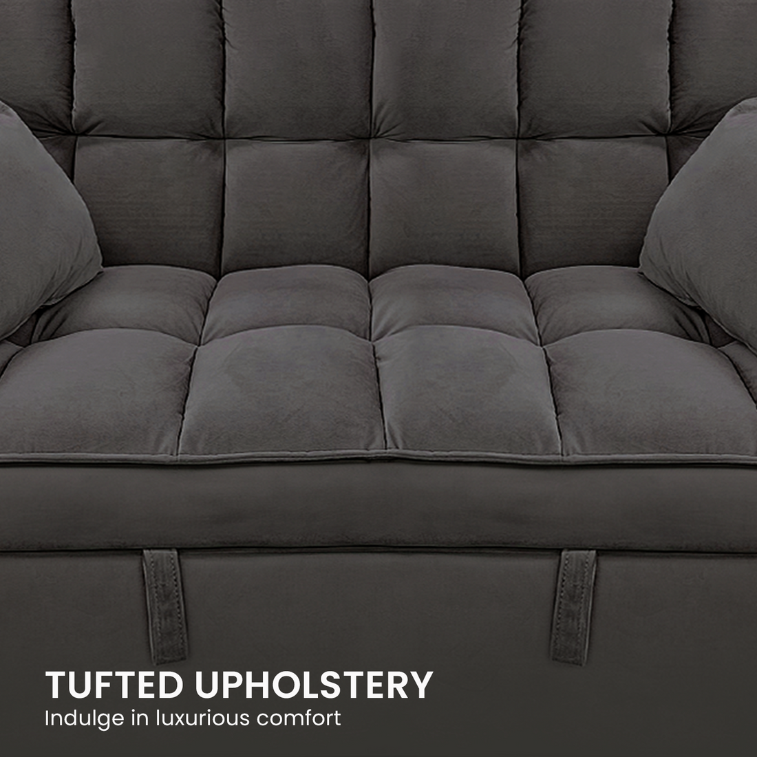 Quincy 2-Seater Velvet Sofa Bed with Wooden Frame and Tufted Design - Dark Grey-Furniture > Sofas > Sofas & Sofa Beds-Nomica Living