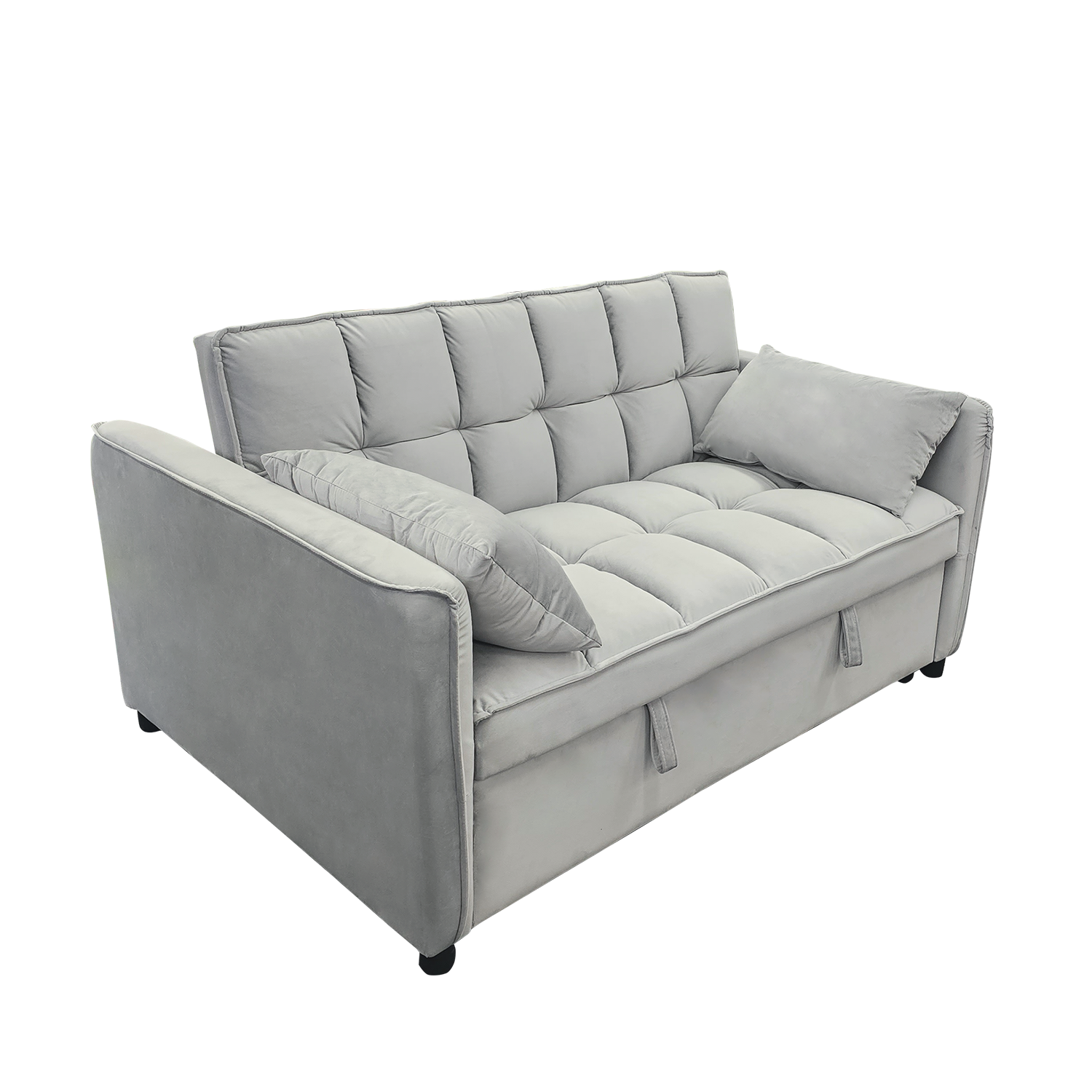 Quincy 2-Seater Velvet Sofa Bed with Wooden Frame and Tufted Design - Light Grey-Furniture > Sofas > Sofas & Sofa Beds-Nomica Living