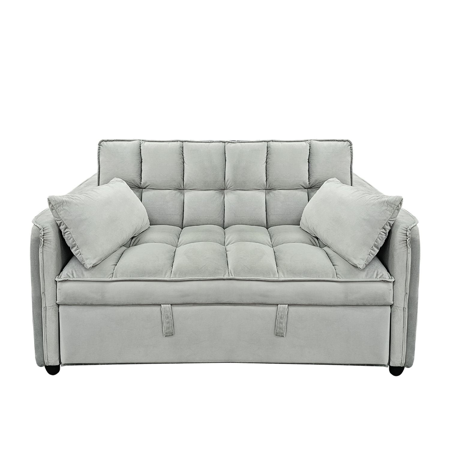 Quincy 2-Seater Velvet Sofa Bed with Wooden Frame and Tufted Design - Light Grey-Furniture > Sofas > Sofas & Sofa Beds-Nomica Living