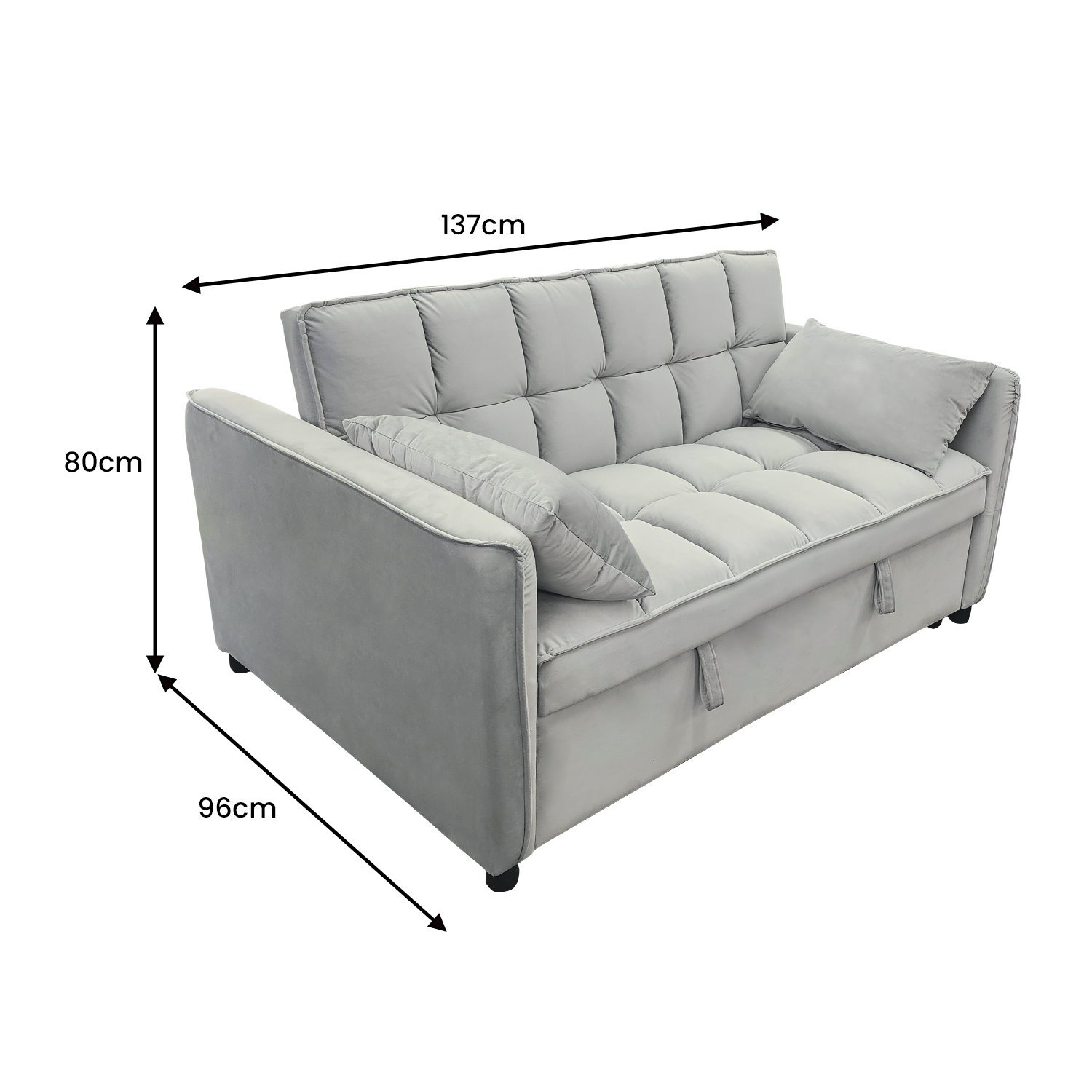 Quincy 2-Seater Velvet Sofa Bed with Wooden Frame and Tufted Design - Light Grey-Furniture > Sofas > Sofas & Sofa Beds-Nomica Living