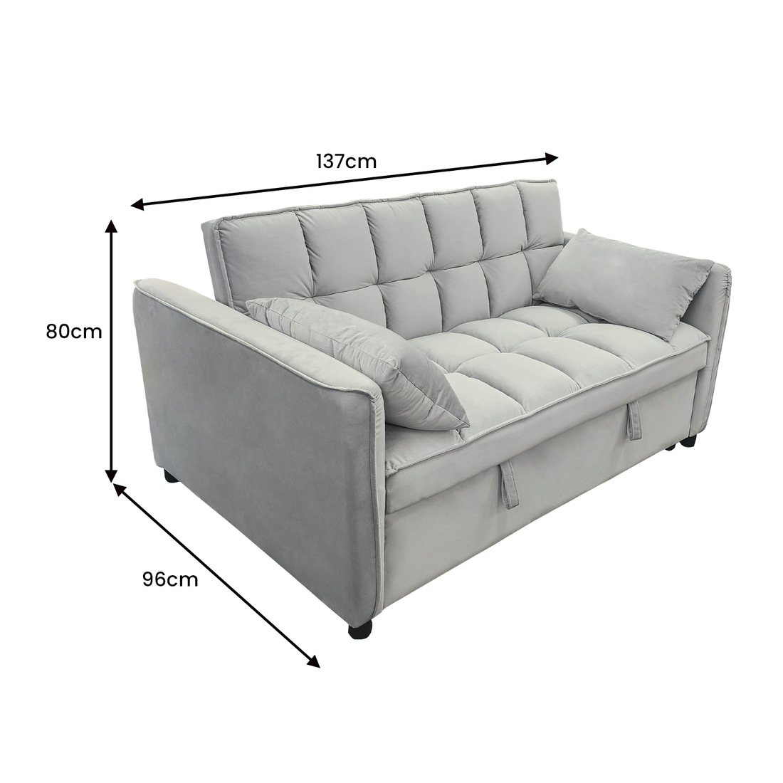 Quincy 2-Seater Velvet Sofa Bed with Wooden Frame and Tufted Design - Light Grey-Furniture > Sofas > Sofas & Sofa Beds-Nomica Living