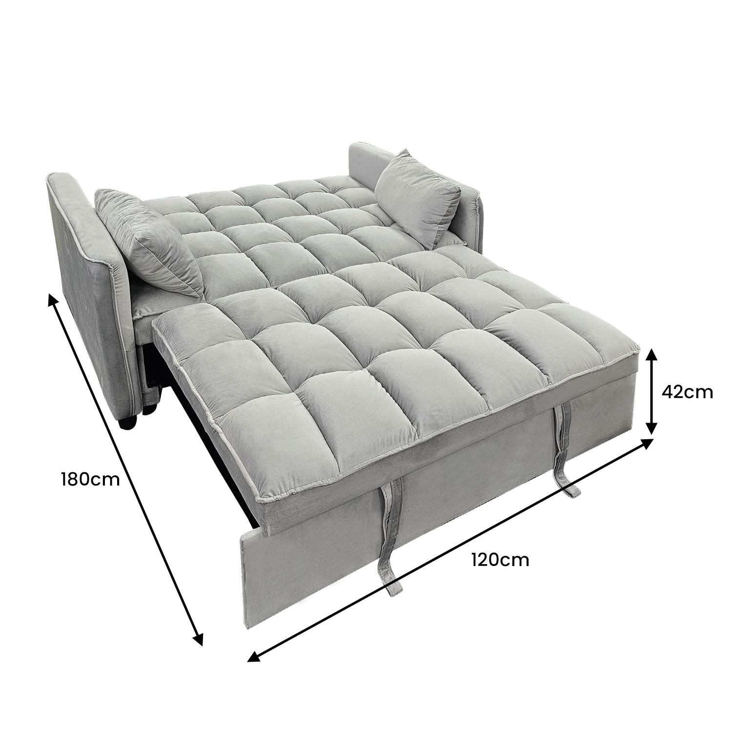 Quincy 2-Seater Velvet Sofa Bed with Wooden Frame and Tufted Design - Light Grey-Furniture > Sofas > Sofas & Sofa Beds-Nomica Living