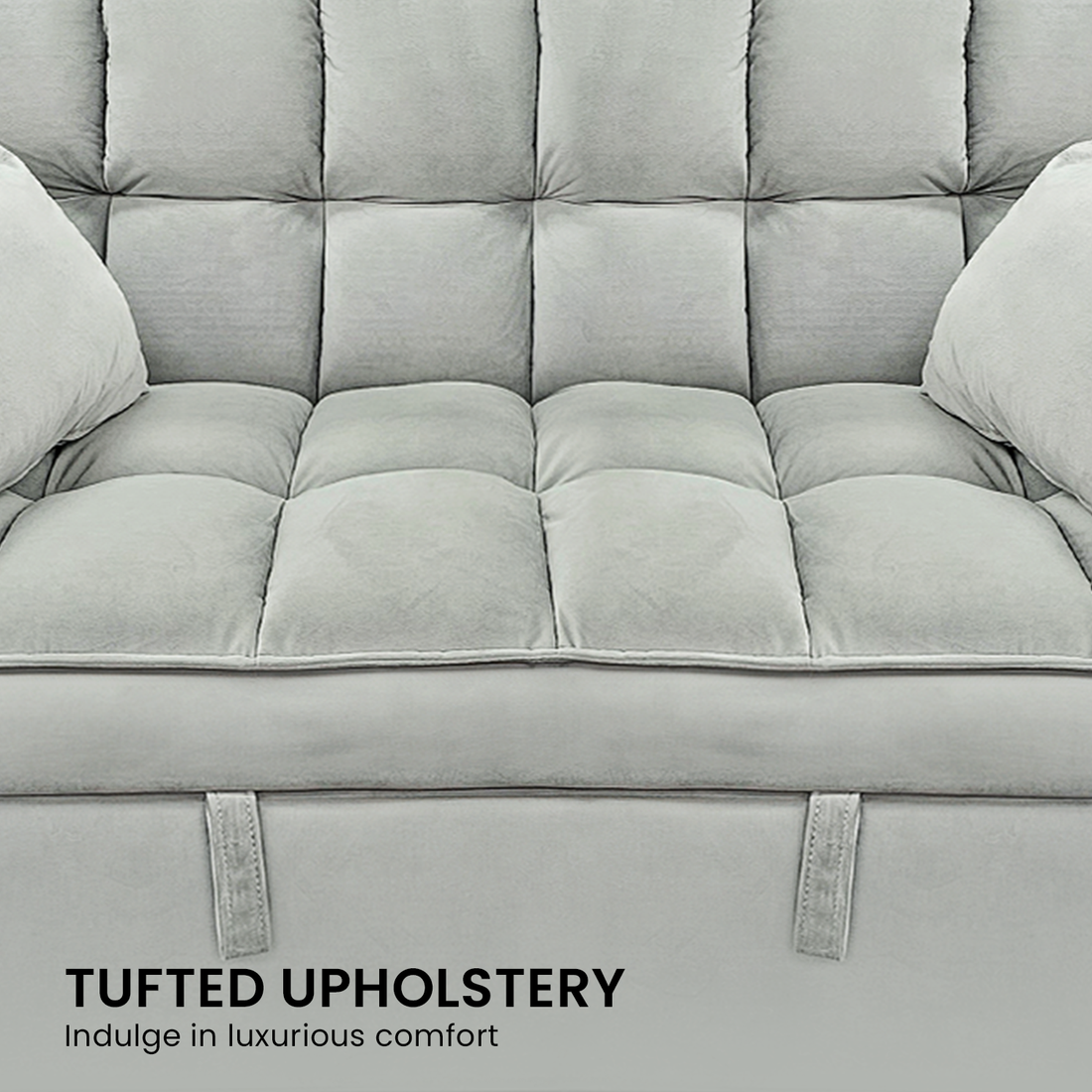 Quincy 2-Seater Velvet Sofa Bed with Wooden Frame and Tufted Design - Light Grey-Furniture > Sofas > Sofas & Sofa Beds-Nomica Living