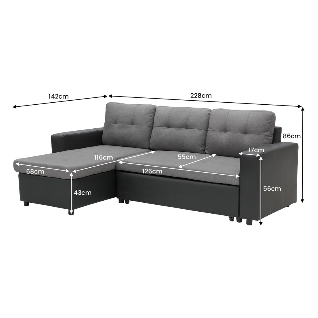 L-Shaped Corner Linen Sofa Lounge Couch – Grey-Furniture > Sofas > Sofas & Sofa Beds-Nomica Living