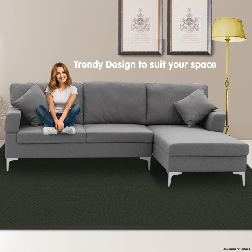 3-Seater L-Shaped Linen Sofa Lounge with Left Side Chaise - Dark Grey-Furniture > Sofas > Sofas & Sofa Beds-Nomica Living