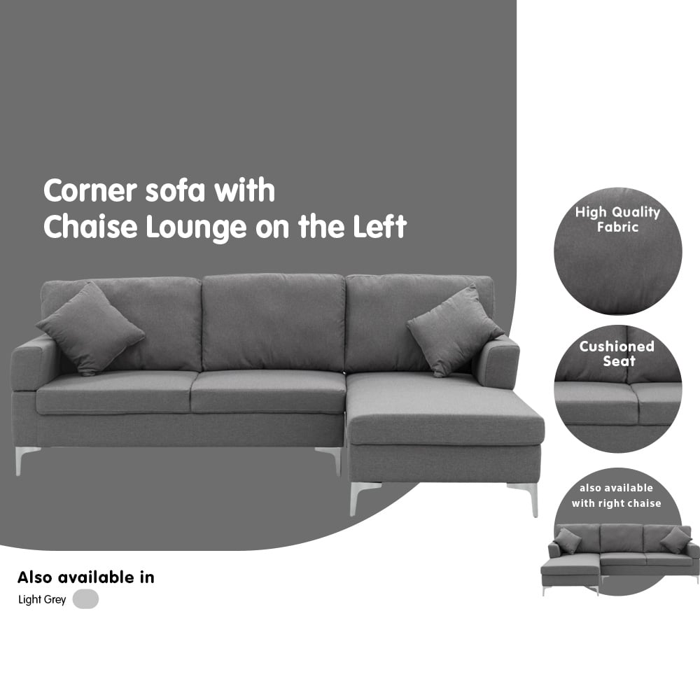 3-Seater L-Shaped Linen Sofa Lounge with Left Side Chaise - Dark Grey-Furniture > Sofas > Sofas & Sofa Beds-Nomica Living