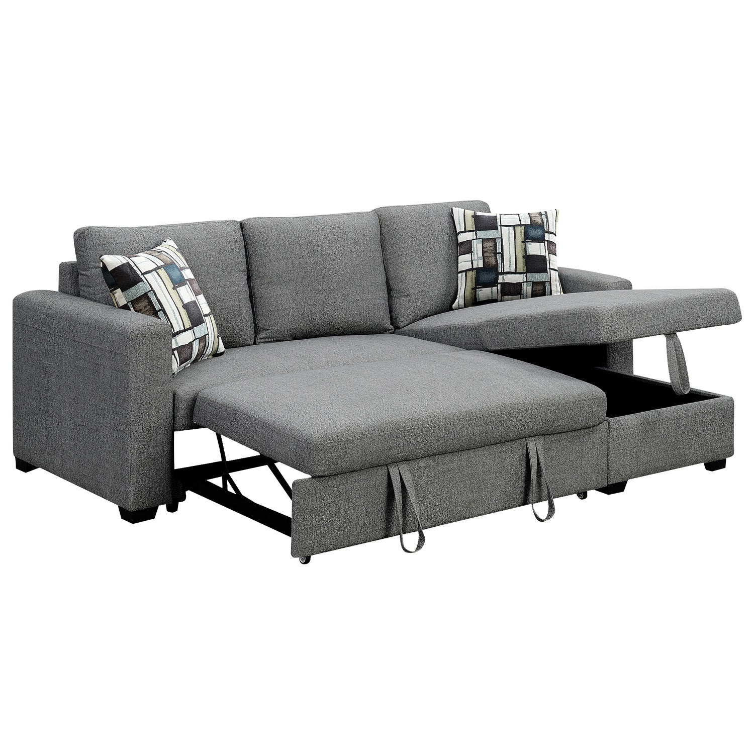 Fontana Pullout Sofa Bed with Storage Chaise Lounge - Grey-Furniture > Sofas > Sofas & Sofa Beds-Nomica Living