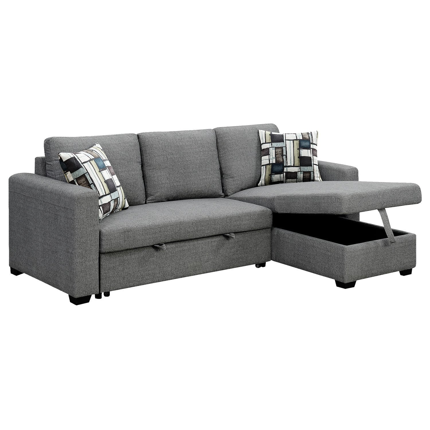 Fontana Pullout Sofa Bed with Storage Chaise Lounge - Grey-Furniture > Sofas > Sofas & Sofa Beds-Nomica Living