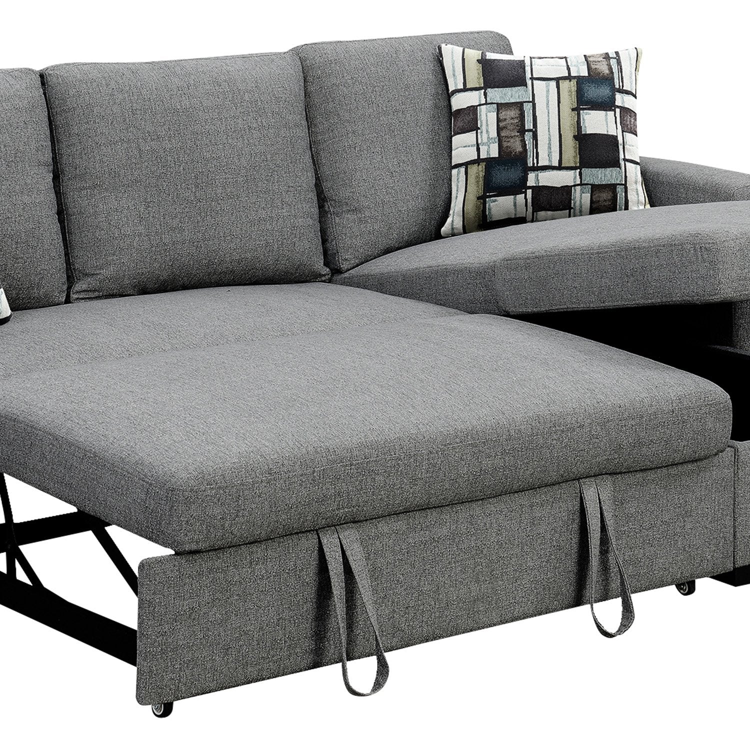 Fontana Pullout Sofa Bed with Storage Chaise Lounge - Grey-Furniture > Sofas > Sofas & Sofa Beds-Nomica Living