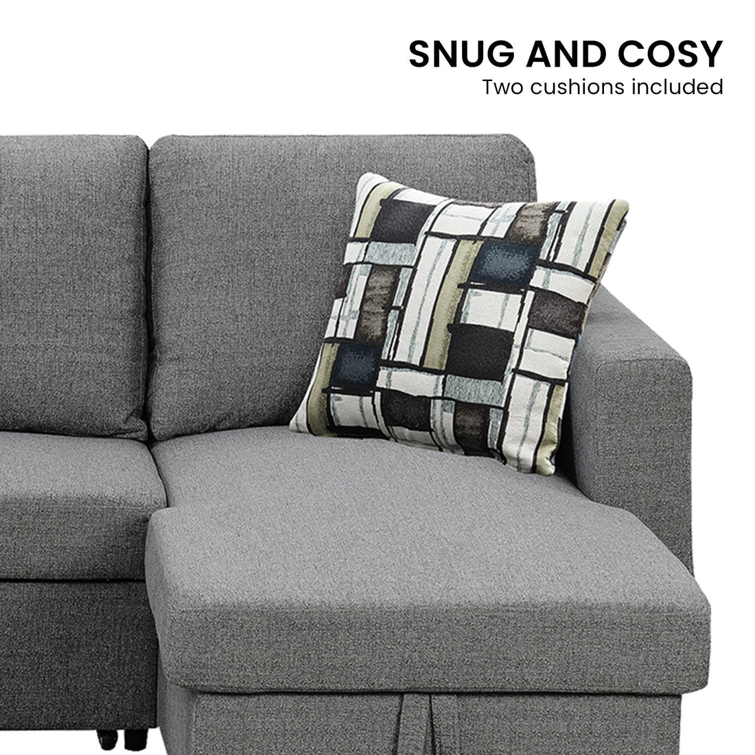 Fontana Pullout Sofa Bed with Storage Chaise Lounge - Grey-Furniture > Sofas > Sofas & Sofa Beds-Nomica Living