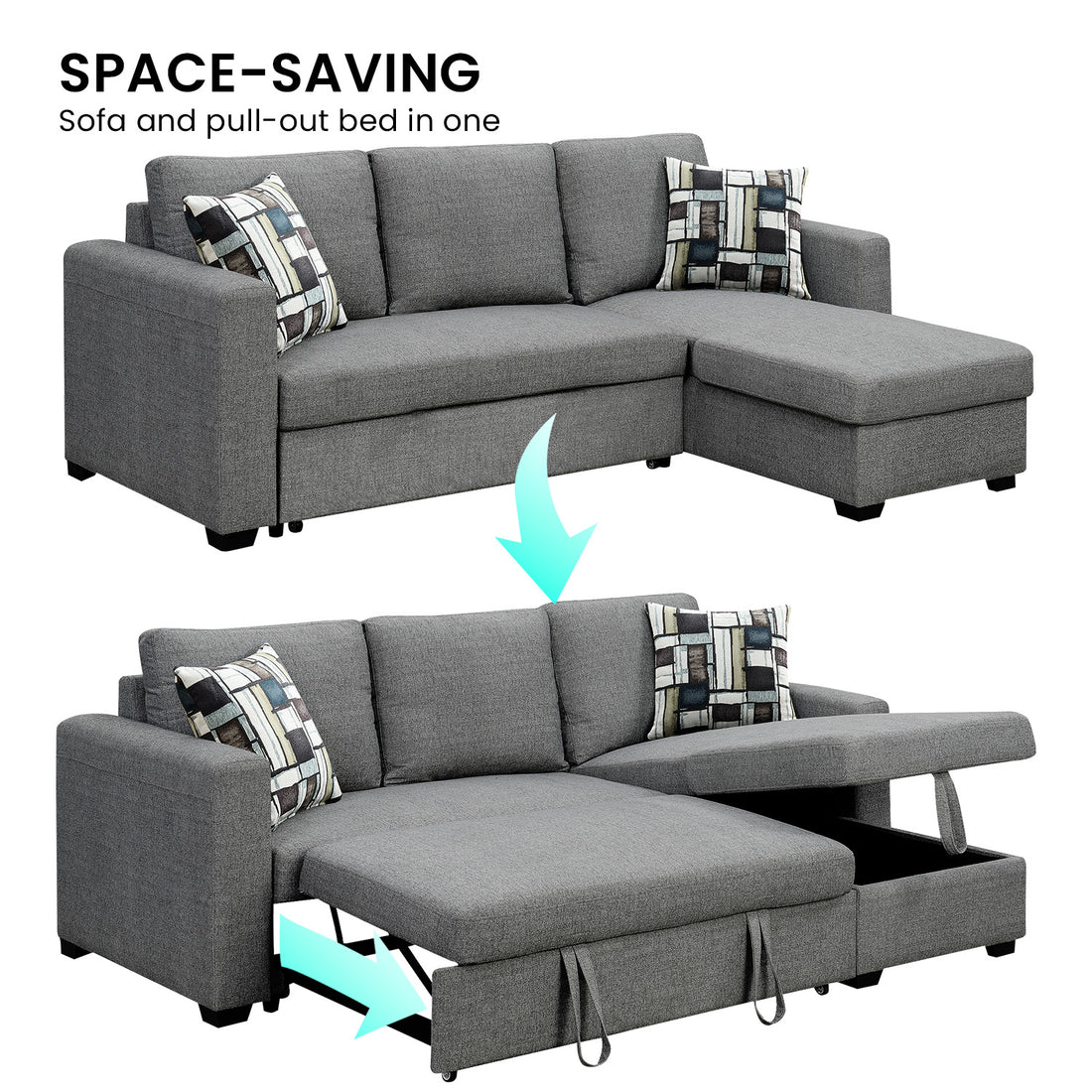 Fontana Pullout Sofa Bed with Storage Chaise Lounge - Grey-Furniture > Sofas > Sofas & Sofa Beds-Nomica Living