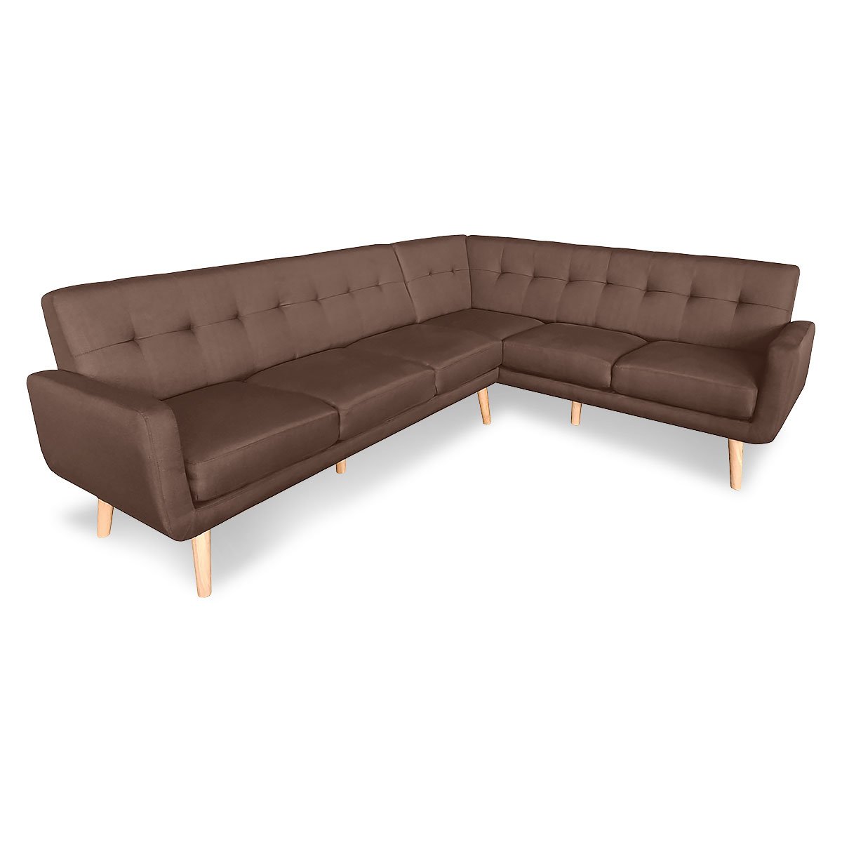 Faux Linen Corner Wooden Sofa Lounge L-shaped with Chaise - Brown-Furniture > Sofas > Sofas & Sofa Beds-Nomica Living