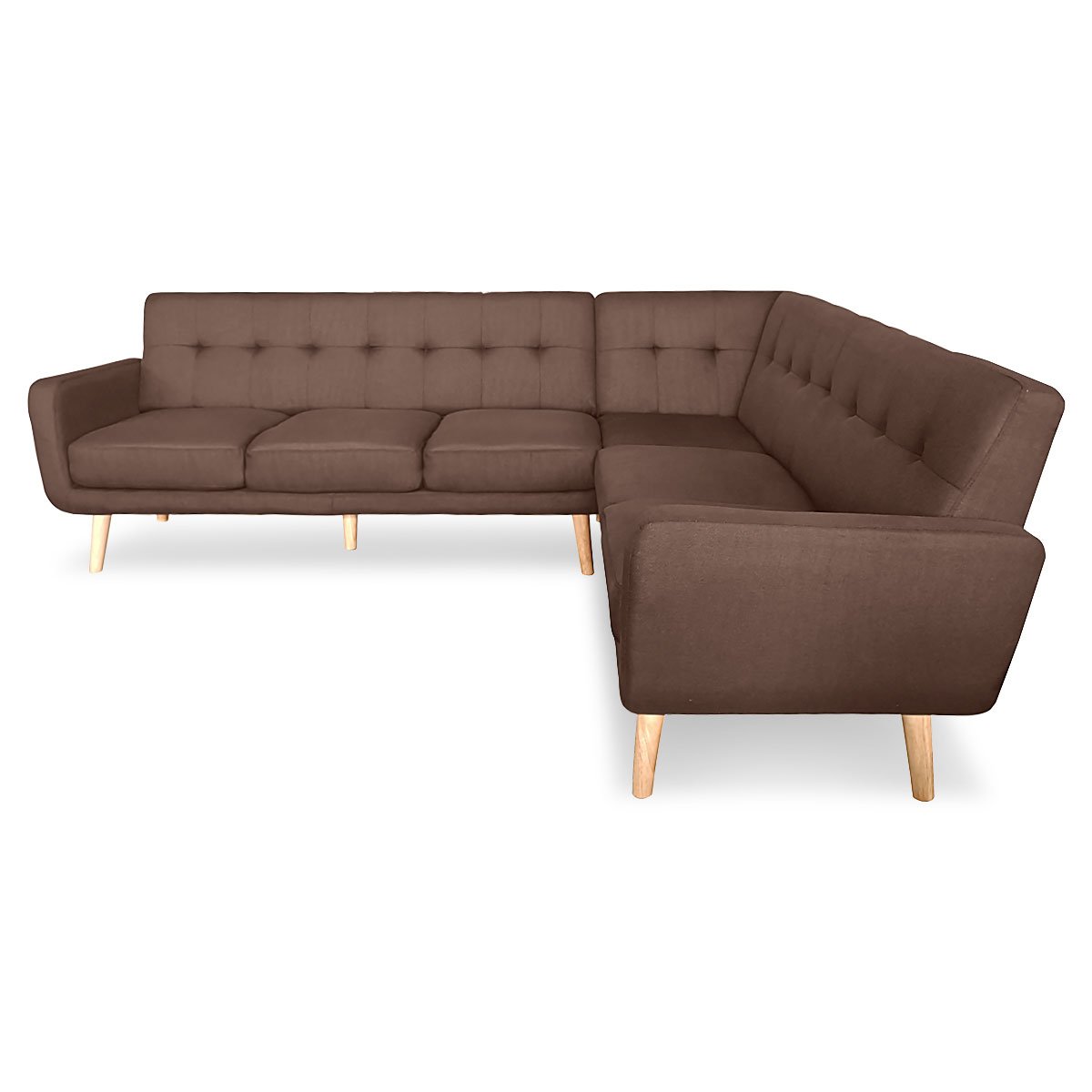 Faux Linen Corner Wooden Sofa Lounge L-shaped with Chaise - Brown-Furniture > Sofas > Sofas & Sofa Beds-Nomica Living