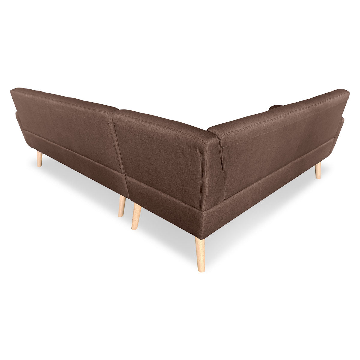 Faux Linen Corner Wooden Sofa Lounge L-shaped with Chaise - Brown-Furniture > Sofas > Sofas & Sofa Beds-Nomica Living