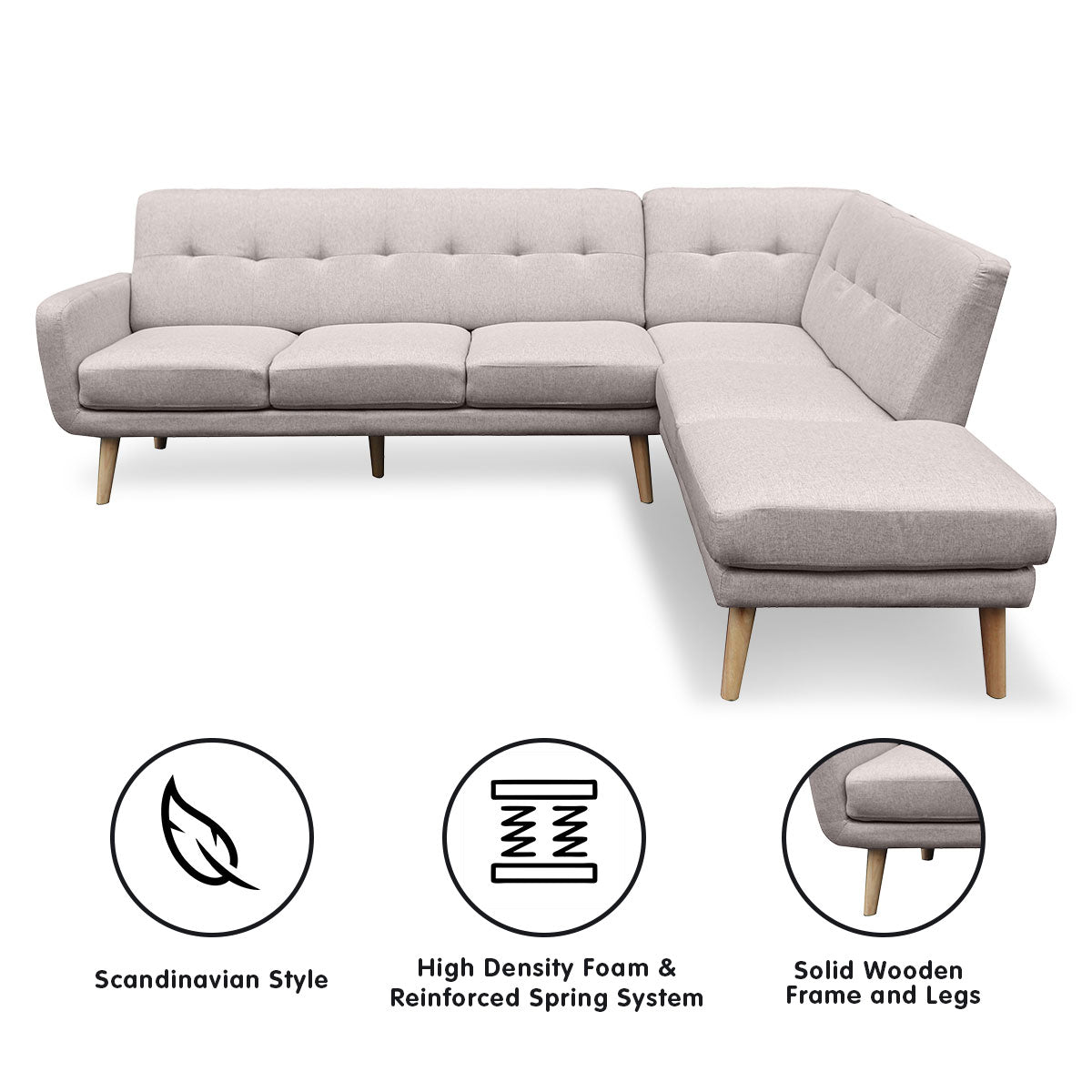 Faux Linen Corner Sofa Lounge L-shaped with Chaise - Light Grey-Furniture > Sofas > Sofas & Sofa Beds-Nomica Living