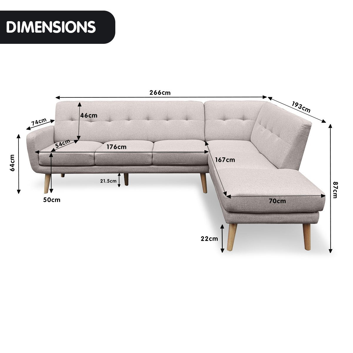 Faux Linen Corner Sofa Lounge L-shaped with Chaise - Light Grey-Furniture > Sofas > Sofas & Sofa Beds-Nomica Living
