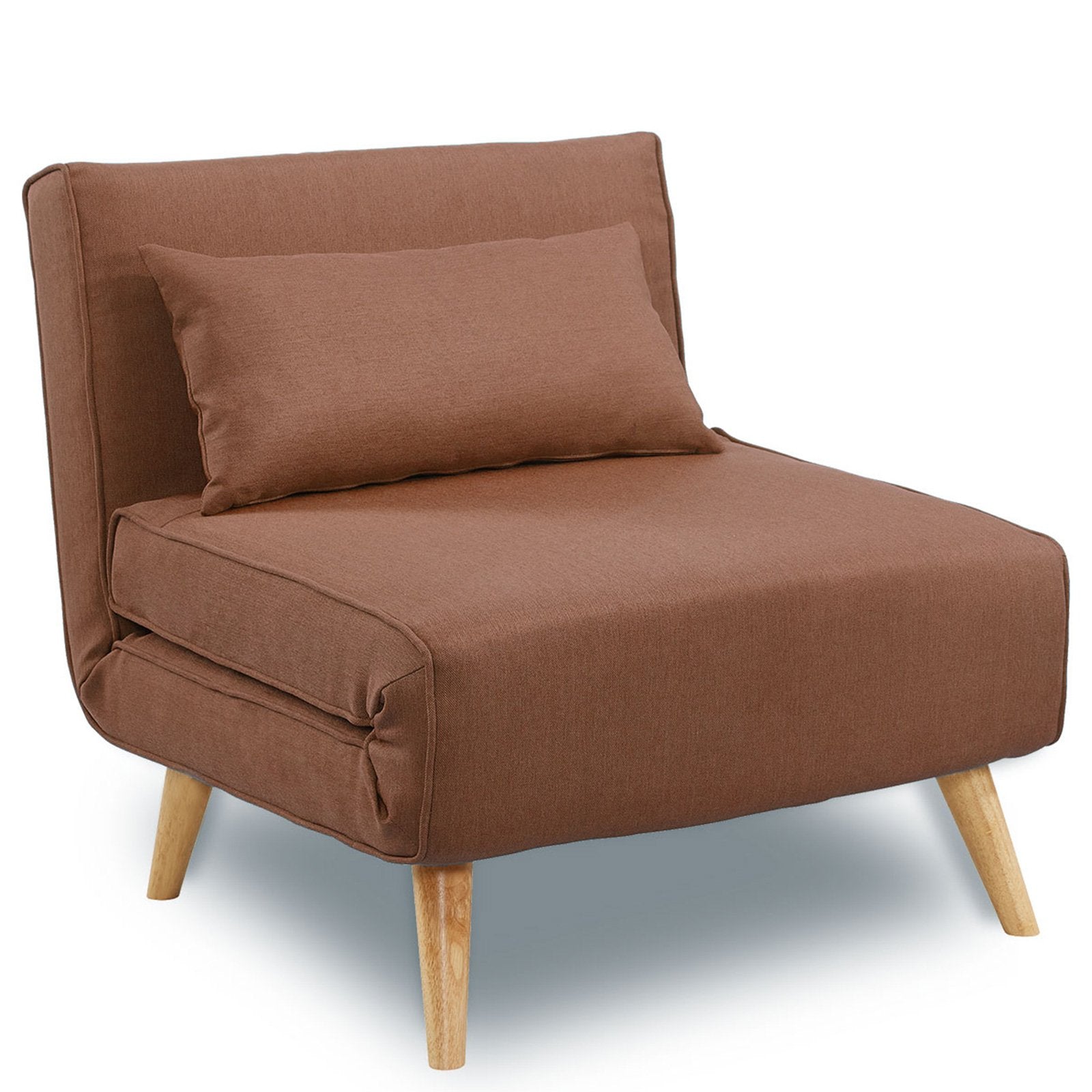 Adjustable Faux Linen Single Chair Sofa Bed - Brown-Furniture > Sofas > Sofas & Sofa Beds-Nomica Living