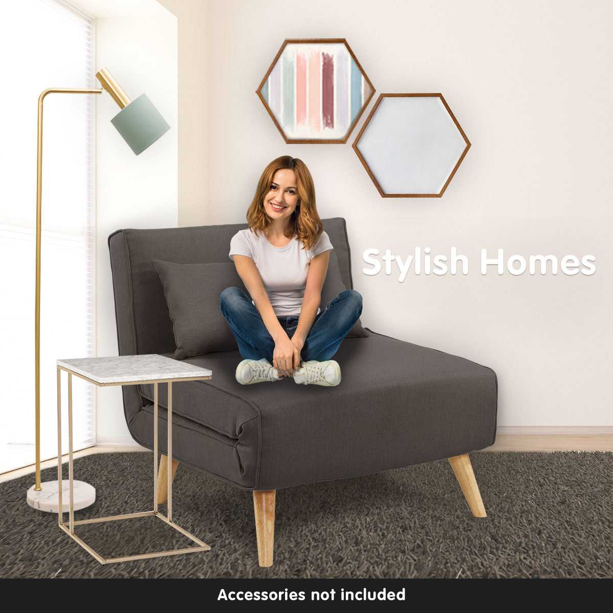 Adjustable Faux Linen Single Chair Sofa Bed - Brown-Furniture > Sofas > Sofas & Sofa Beds-Nomica Living