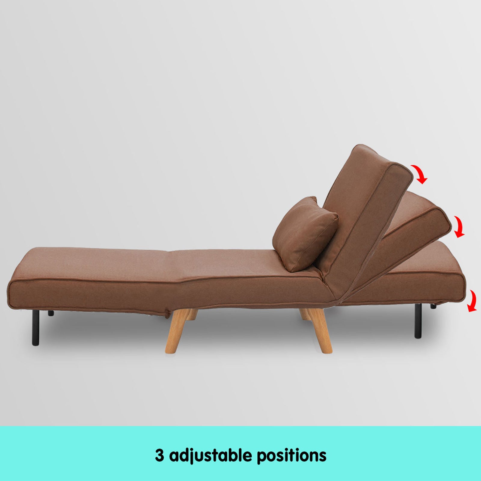Adjustable Faux Linen Single Chair Sofa Bed - Brown-Furniture > Sofas > Sofas & Sofa Beds-Nomica Living