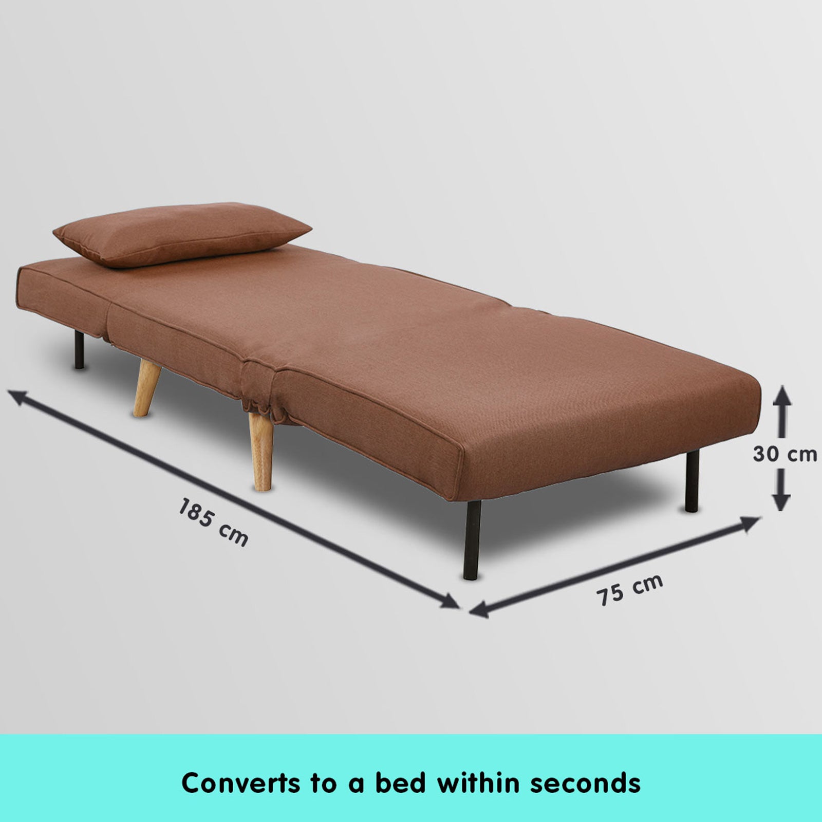 Adjustable Faux Linen Single Chair Sofa Bed - Brown-Furniture > Sofas > Sofas & Sofa Beds-Nomica Living