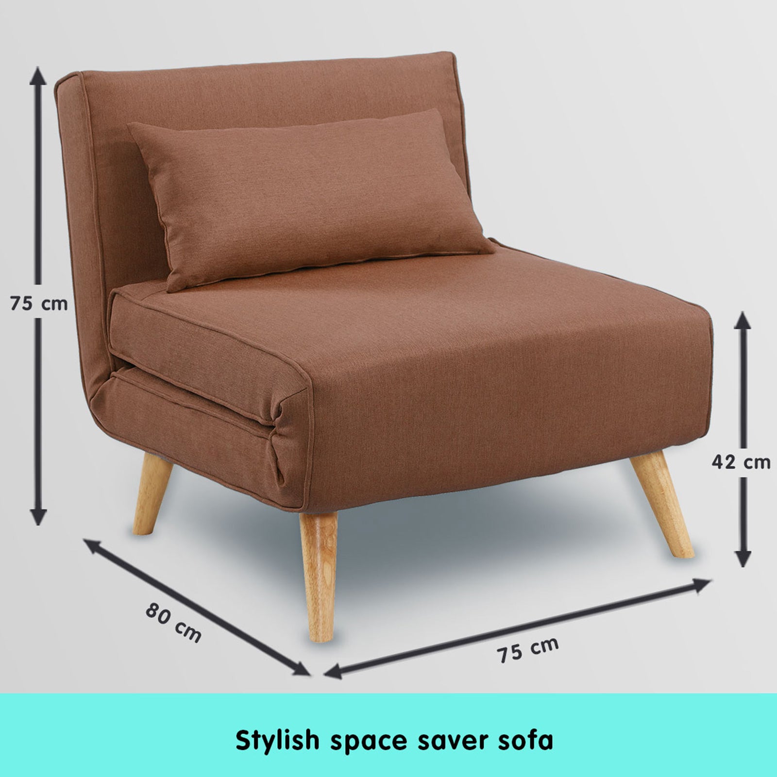 Adjustable Faux Linen Single Chair Sofa Bed - Brown-Furniture > Sofas > Sofas & Sofa Beds-Nomica Living