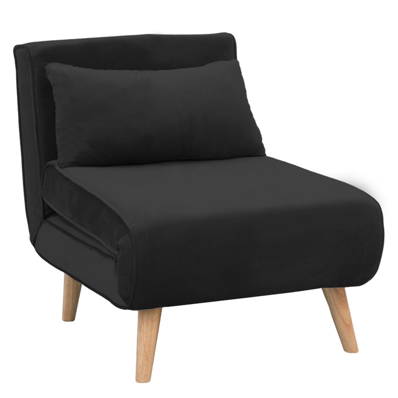 Adjustable Faux Velvet Single Chair Sofa Bed - Black-Furniture > Sofas > Sofas & Sofa Beds-Nomica Living