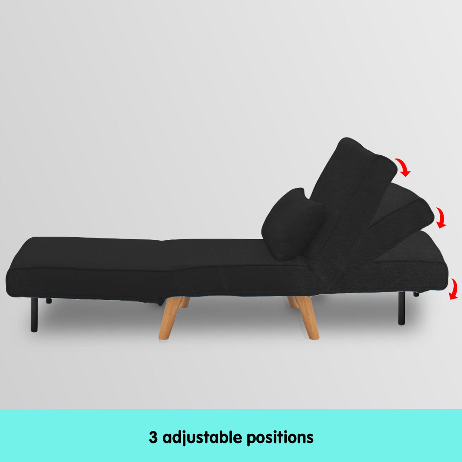 Adjustable Faux Velvet Single Chair Sofa Bed - Black-Furniture > Sofas > Sofas & Sofa Beds-Nomica Living