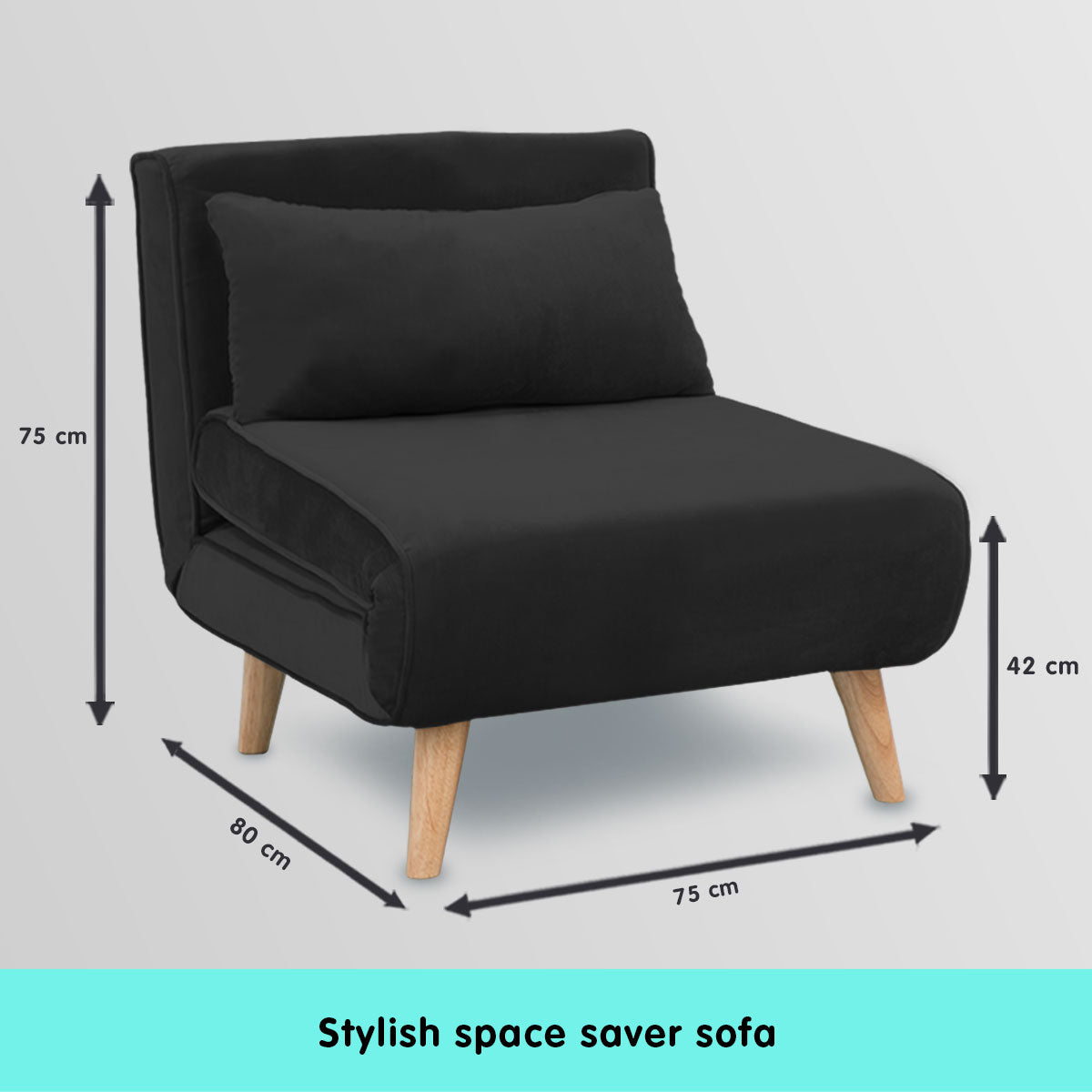 Adjustable Faux Velvet Single Chair Sofa Bed - Black-Furniture > Sofas > Sofas & Sofa Beds-Nomica Living