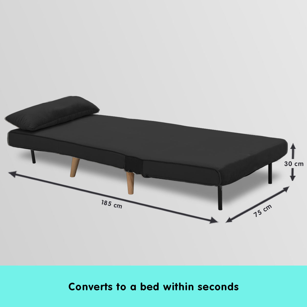 Adjustable Faux Velvet Single Chair Sofa Bed - Black-Furniture > Sofas > Sofas & Sofa Beds-Nomica Living