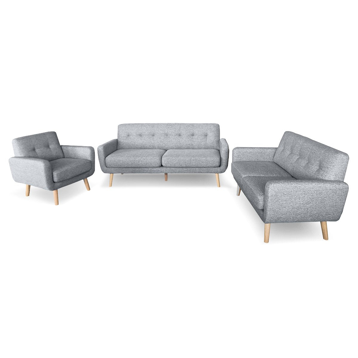 6-Seater Linen Sofa Set - Light Grey-Furniture > Sofas > Sofas & Sofa Beds-Nomica Living