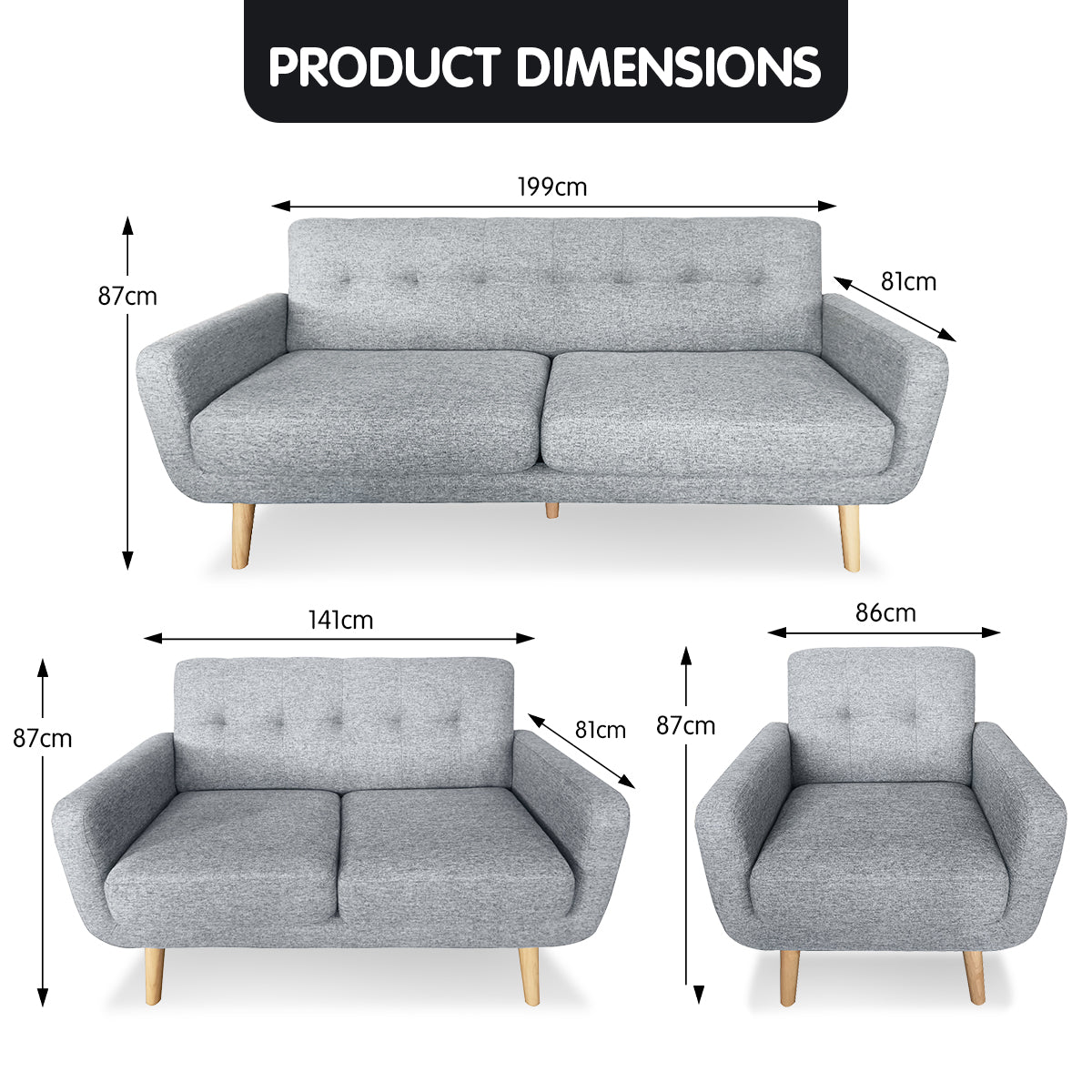 6-Seater Linen Sofa Set - Light Grey-Furniture > Sofas > Sofas & Sofa Beds-Nomica Living