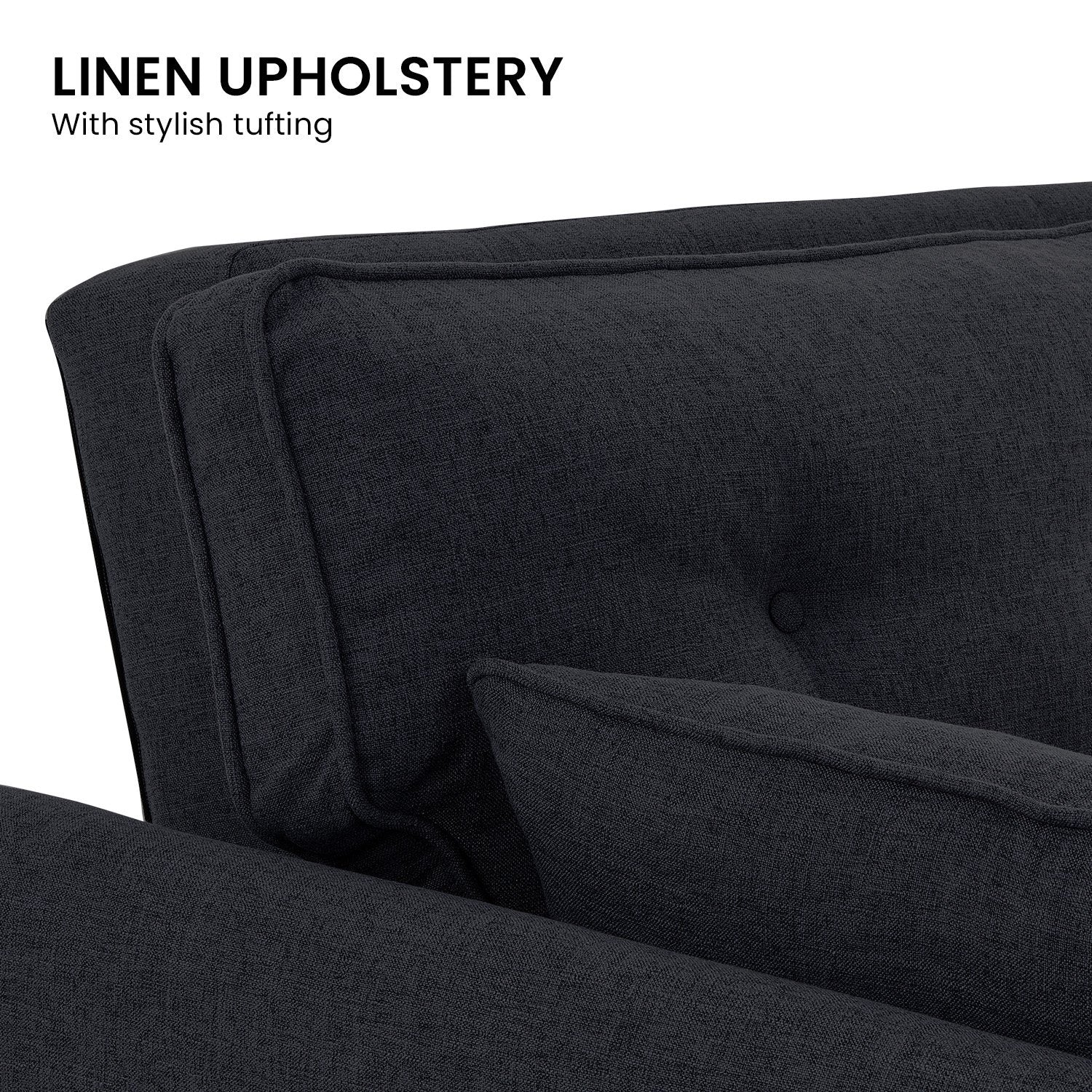 3-Seater Modular Linen Fabric Sofa Bed Couch Futon Suite - Black-Furniture > Sofas > Sofas & Sofa Beds-Nomica Living