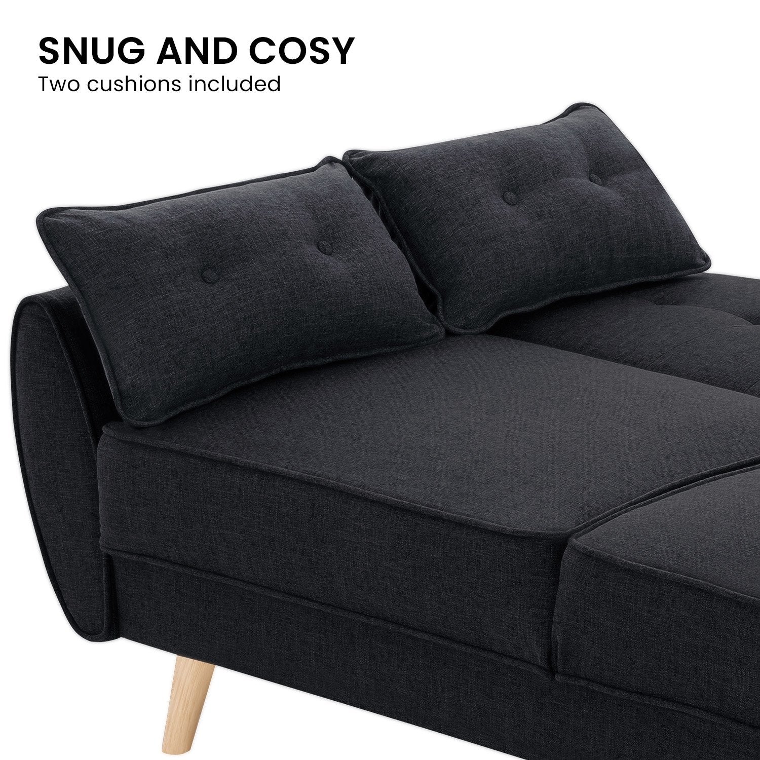 3-Seater Modular Linen Fabric Sofa Bed Couch Futon Suite - Black-Furniture > Sofas > Sofas & Sofa Beds-Nomica Living