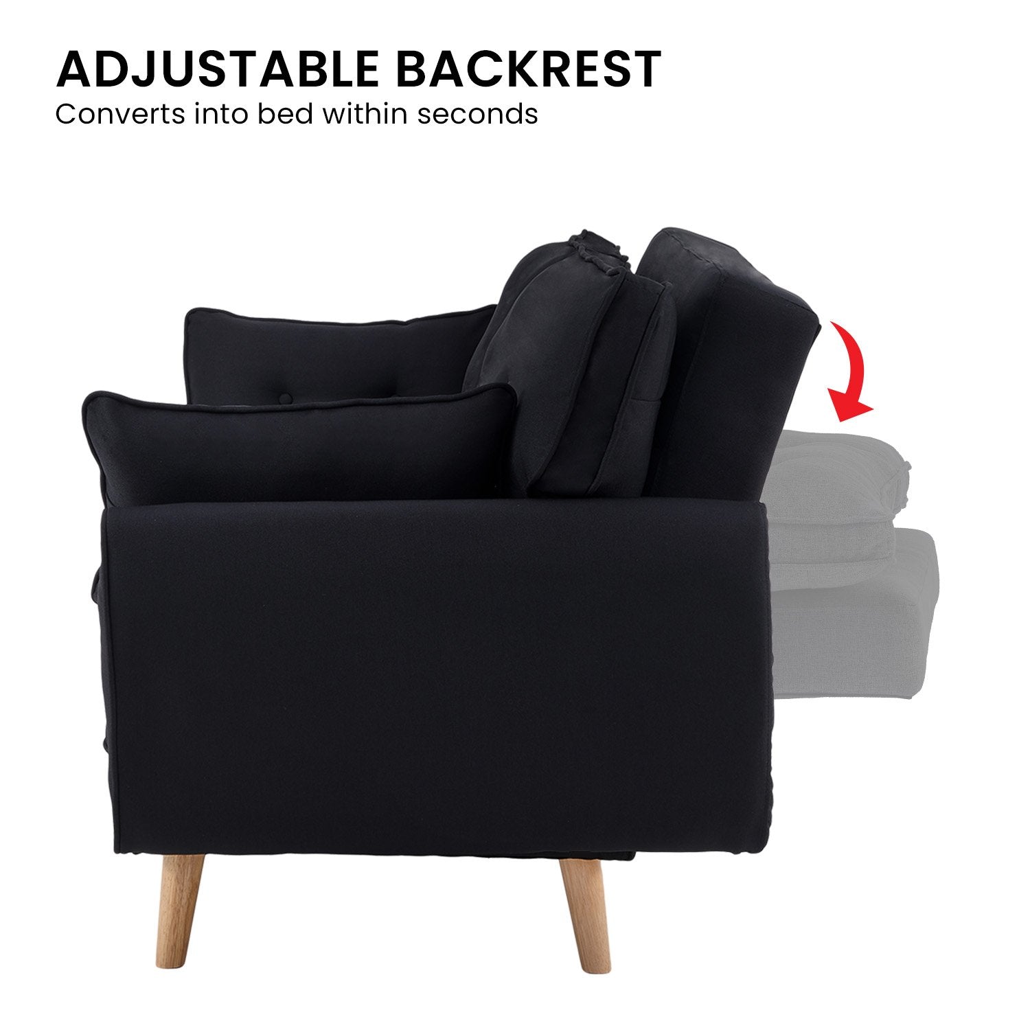 3-Seater Modular Linen Fabric Sofa Bed Couch Futon Suite - Black-Furniture > Sofas > Sofas & Sofa Beds-Nomica Living