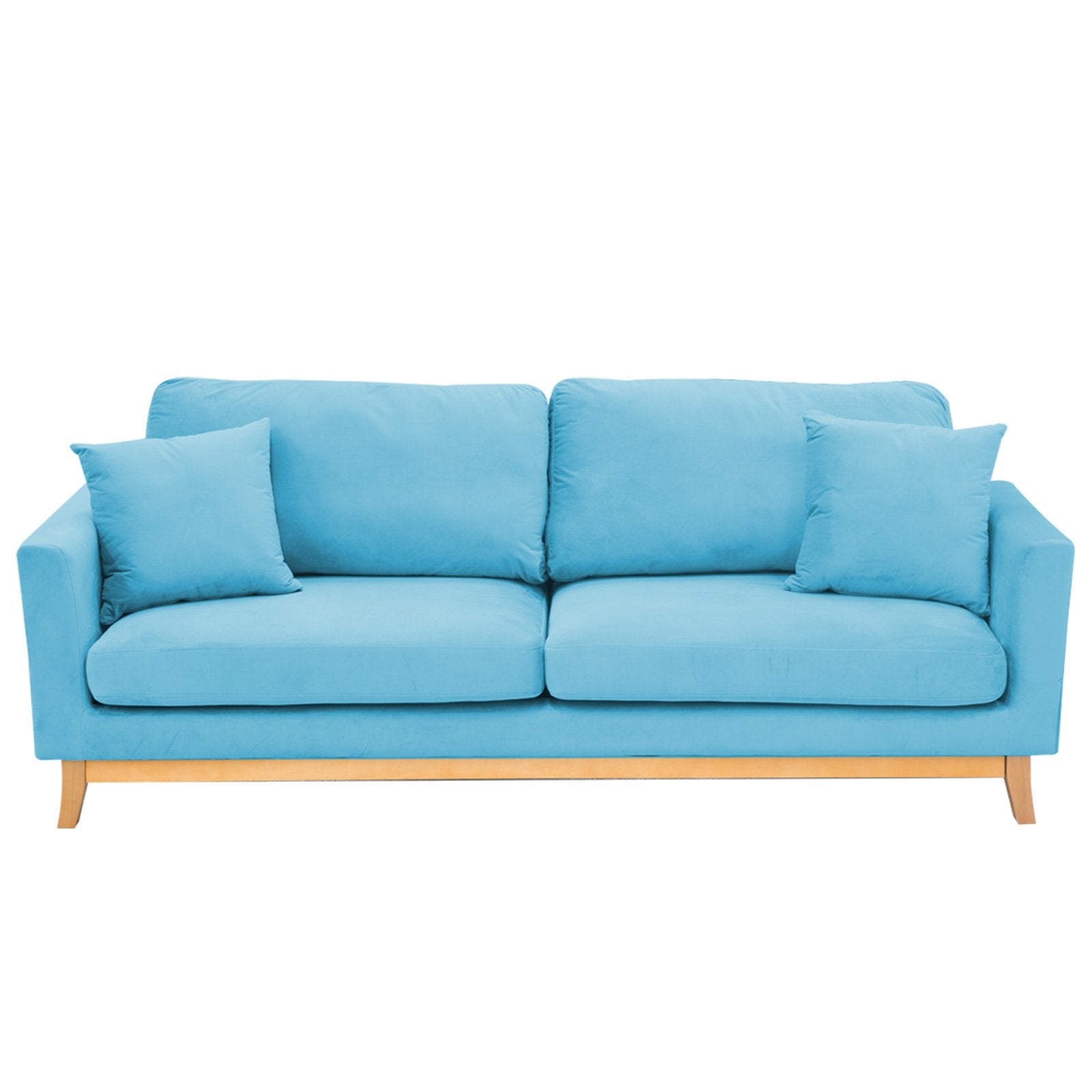 3-Seater Faux Velvet Wooden Sofa Bed Couch Furniture - Light Blue-Furniture > Sofas > Sofas & Sofa Beds-Nomica Living
