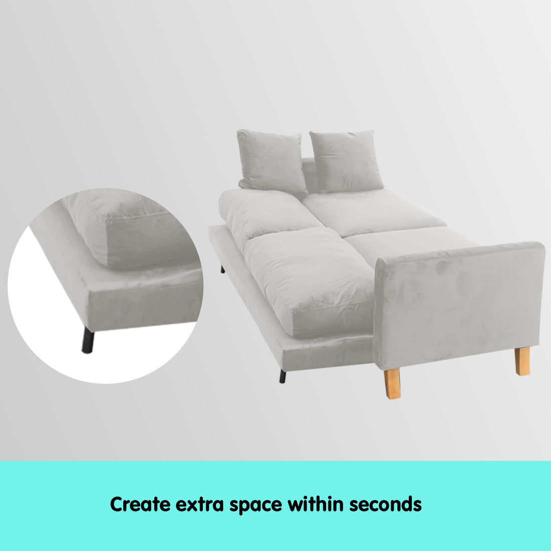 3-Seater Faux Velvet Sofa Bed Couch Furniture - Light Grey-Furniture > Sofas > Sofas & Sofa Beds-Nomica Living