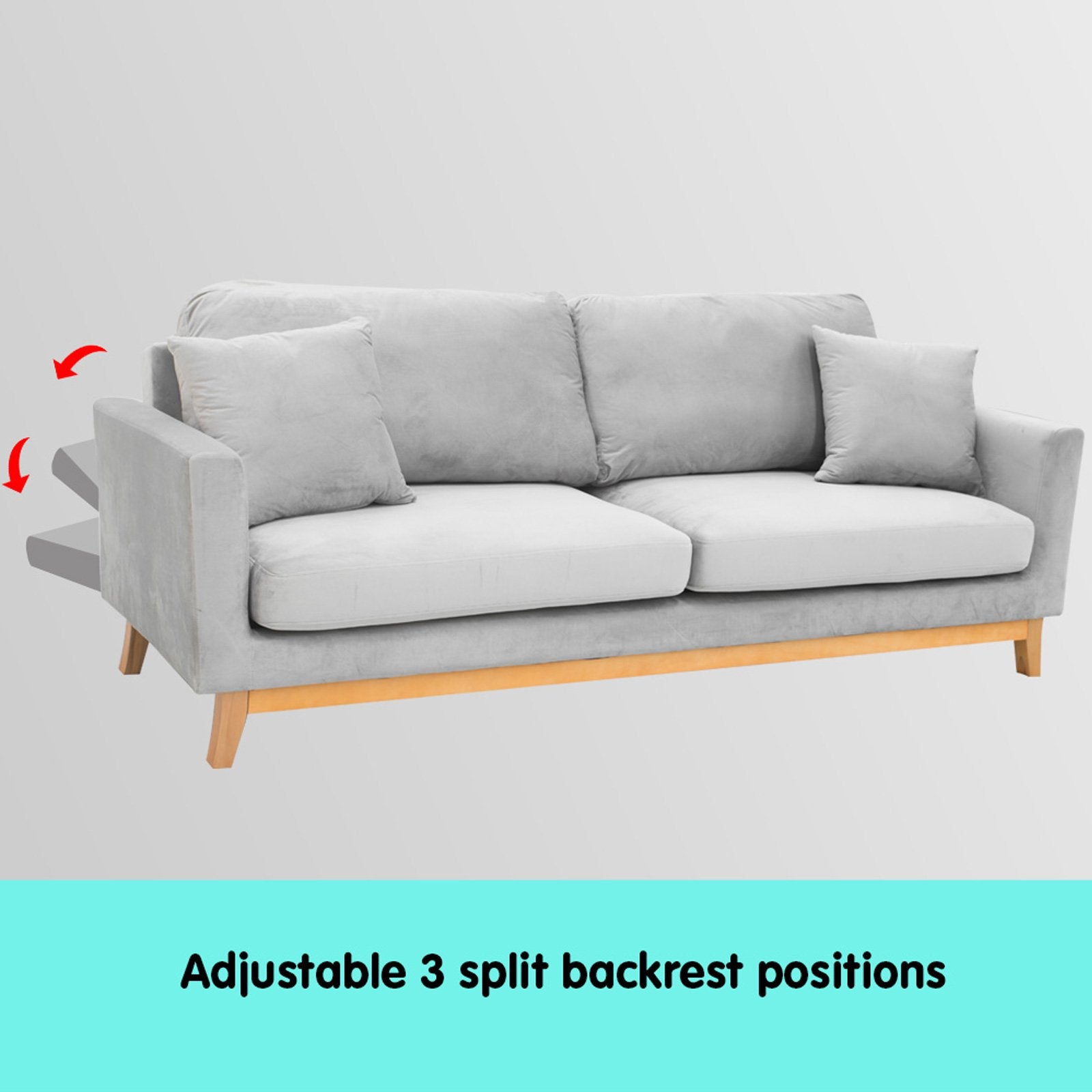 3-Seater Faux Velvet Sofa Bed Couch Furniture - Light Grey-Furniture > Sofas > Sofas & Sofa Beds-Nomica Living