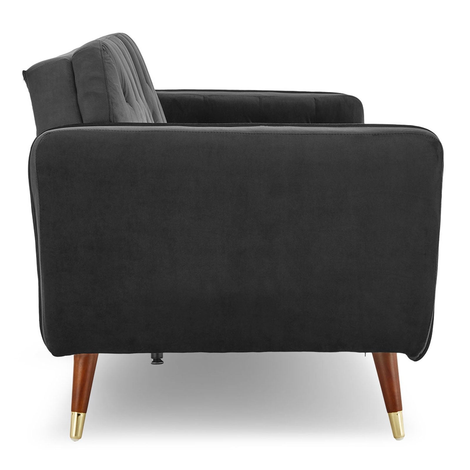 Faux 3-Seater Velvet Tufted Sofa Bed Couch Futon - Black-Furniture > Sofas > Sofas & Sofa Beds-Nomica Living