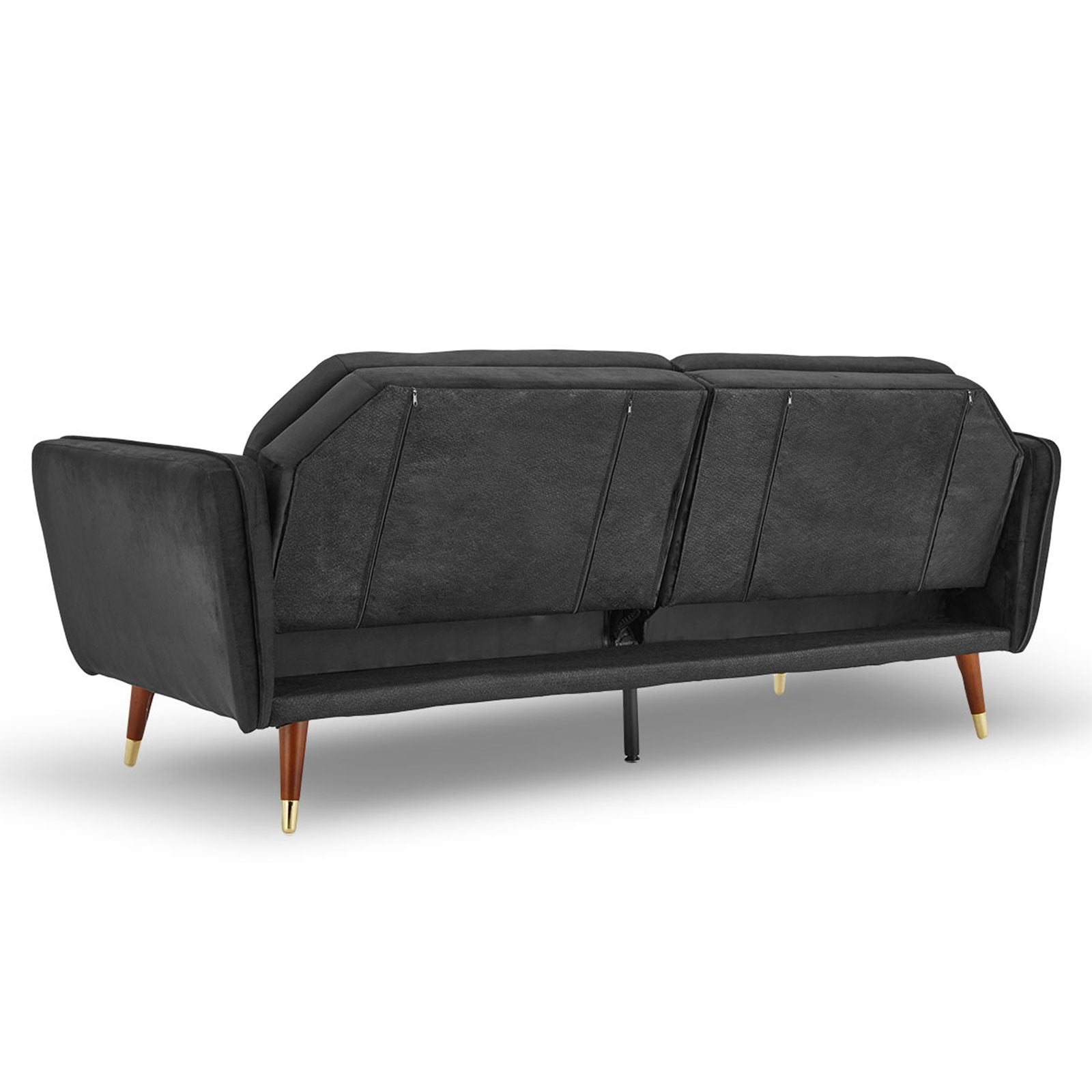 Faux 3-Seater Velvet Tufted Sofa Bed Couch Futon - Black-Furniture > Sofas > Sofas & Sofa Beds-Nomica Living