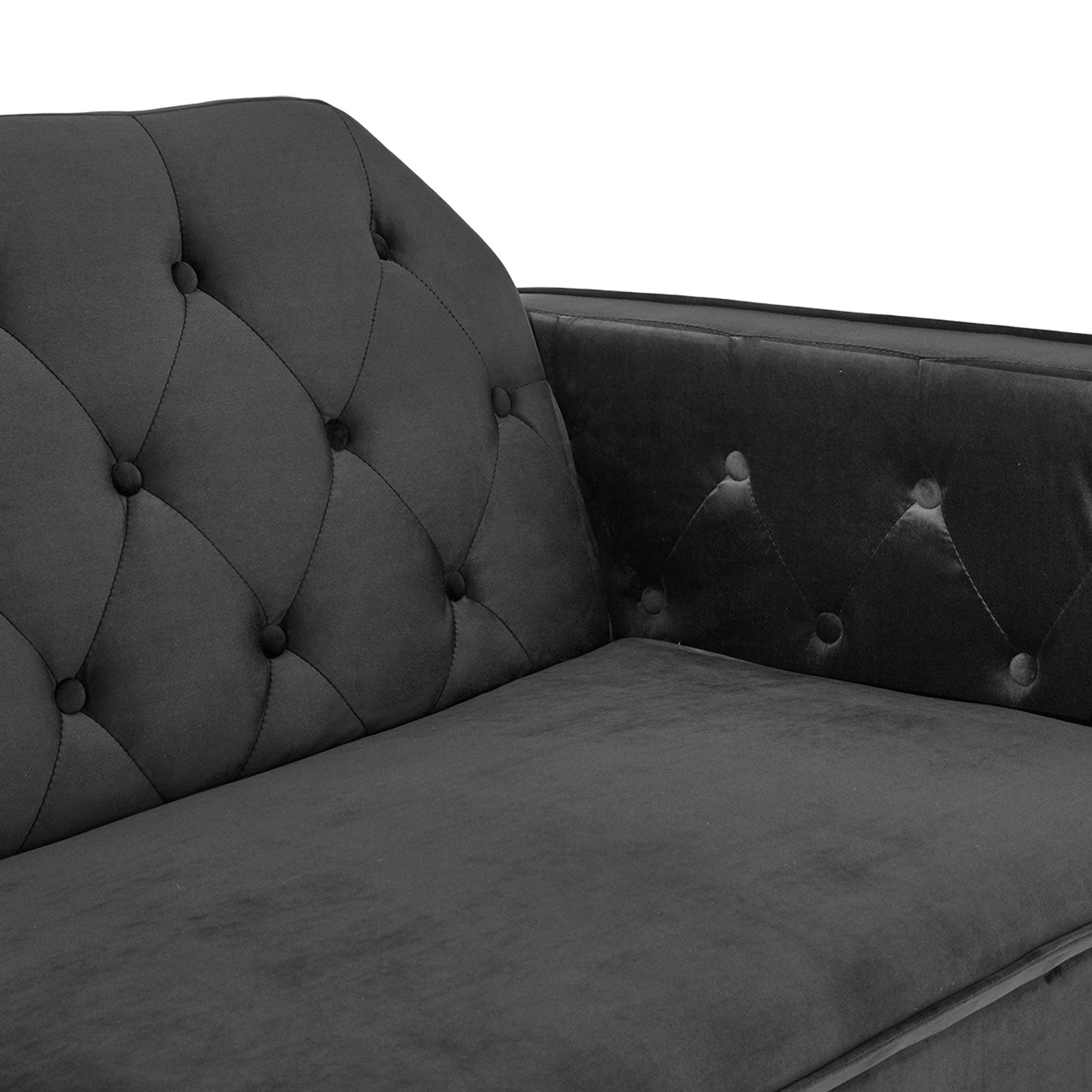 Faux 3-Seater Velvet Tufted Sofa Bed Couch Futon - Black-Furniture > Sofas > Sofas & Sofa Beds-Nomica Living