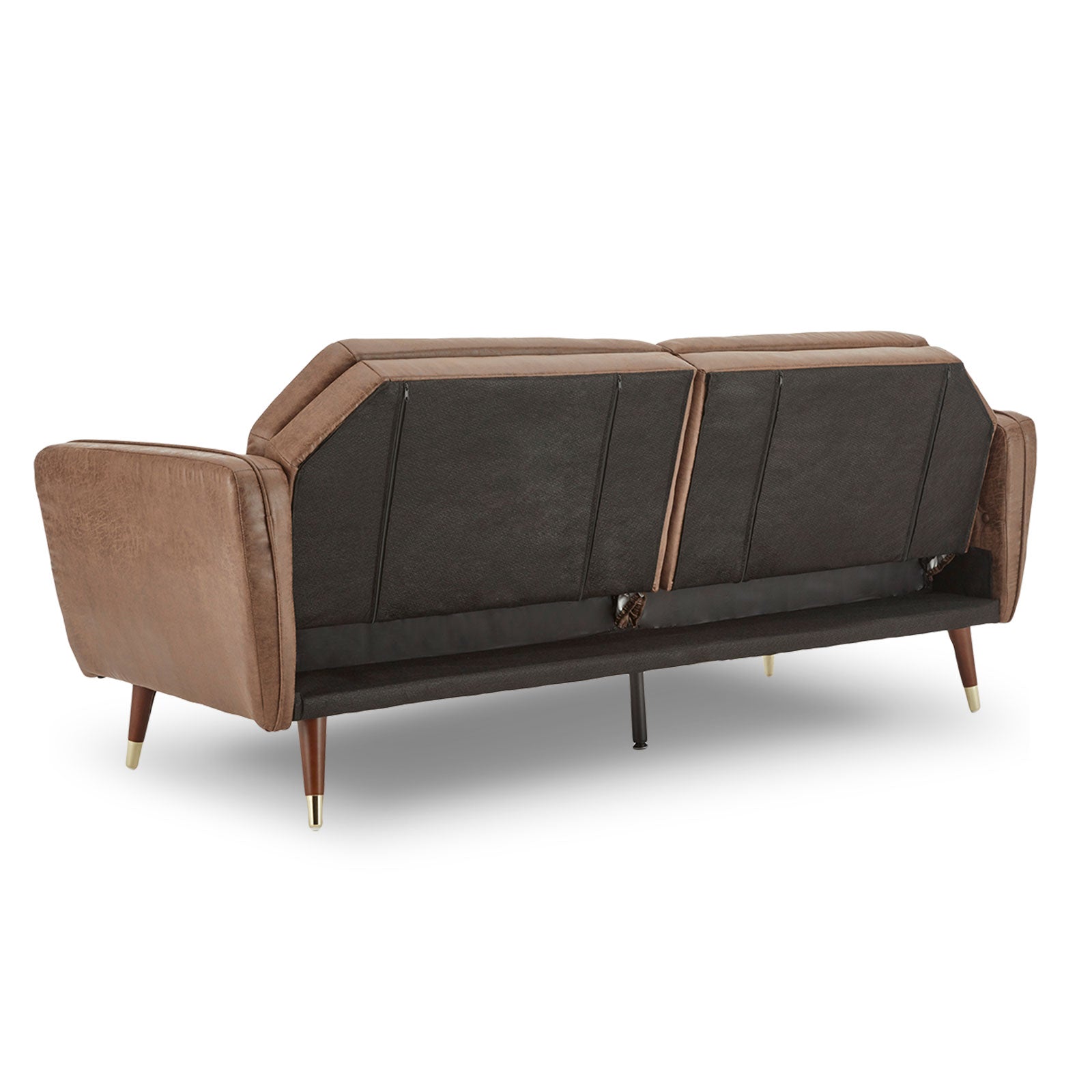 Faux 3-Seater Velvet Tufted Sofa Bed - Stylish Design - Brown-Furniture > Sofas > Sofas & Sofa Beds-Nomica Living