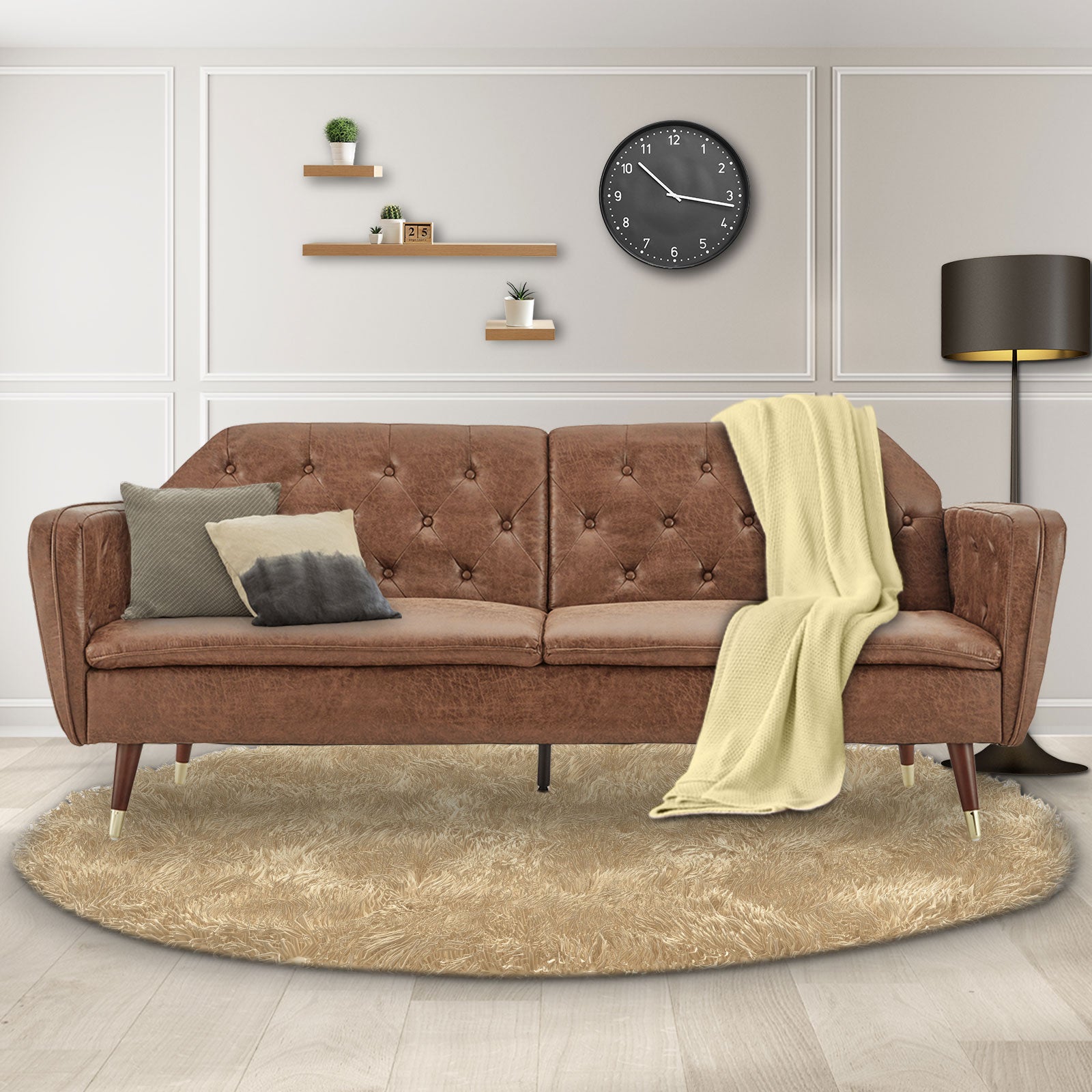 Faux 3-Seater Velvet Tufted Sofa Bed - Stylish Design - Brown-Furniture > Sofas > Sofas & Sofa Beds-Nomica Living