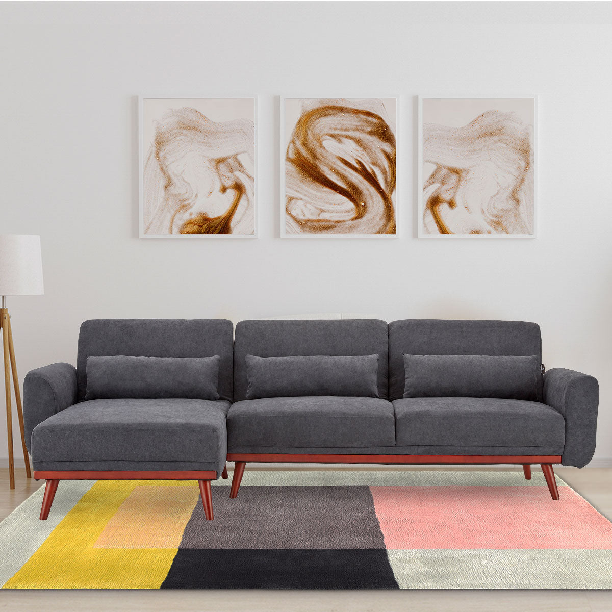 Faux Velvet Sofa Bed Couch Lounge Chaise with Cushions - Dark Grey-Furniture > Sofas > Sofas & Sofa Beds-Nomica Living