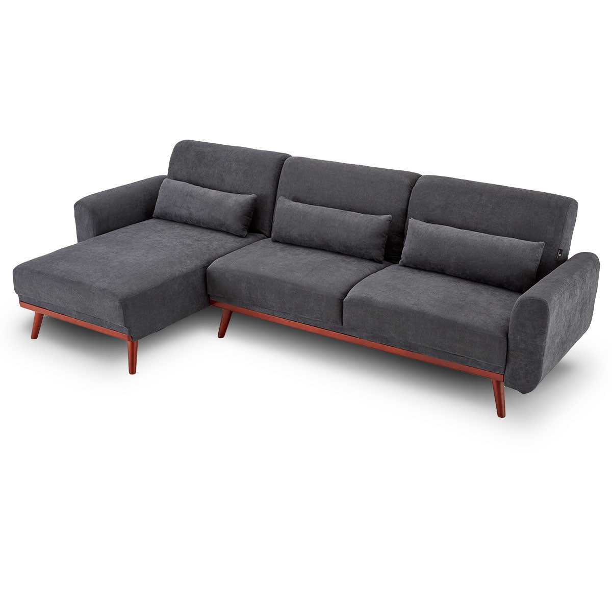 Faux Velvet Sofa Bed Couch Lounge Chaise with Cushions - Dark Grey-Furniture > Sofas > Sofas & Sofa Beds-Nomica Living